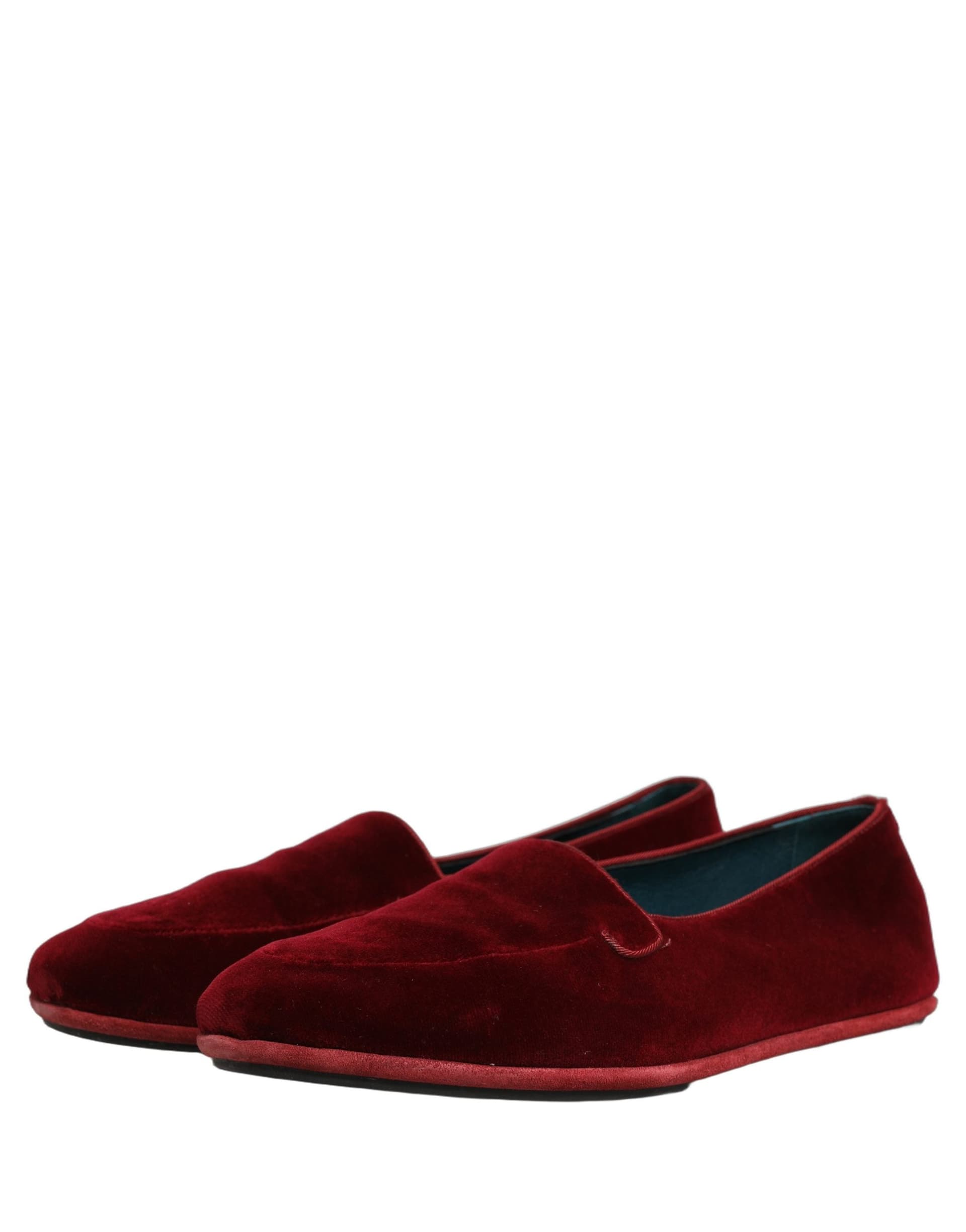 Dolce & Gabbana Maroon Velvet Slip On Men Flats Loafers Shoes - 4