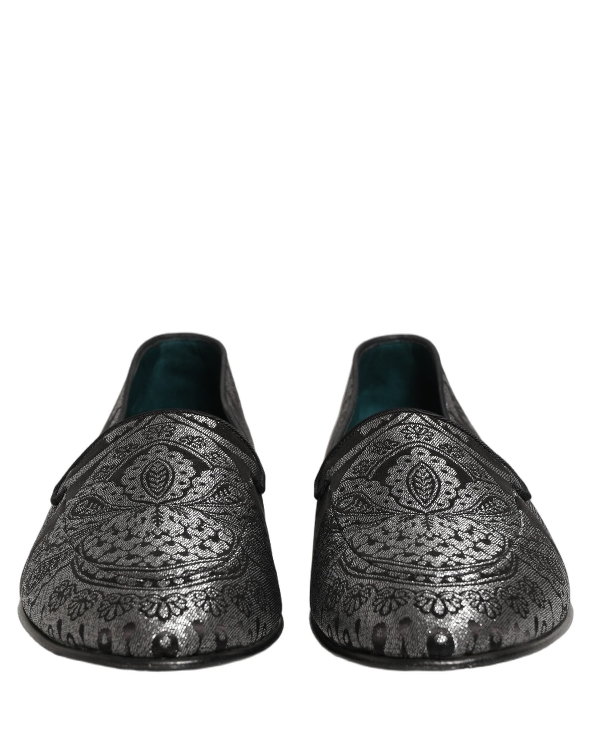 Dolce & Gabbana Silver Jacquard Leather Slip On Loafers Shoes - 2