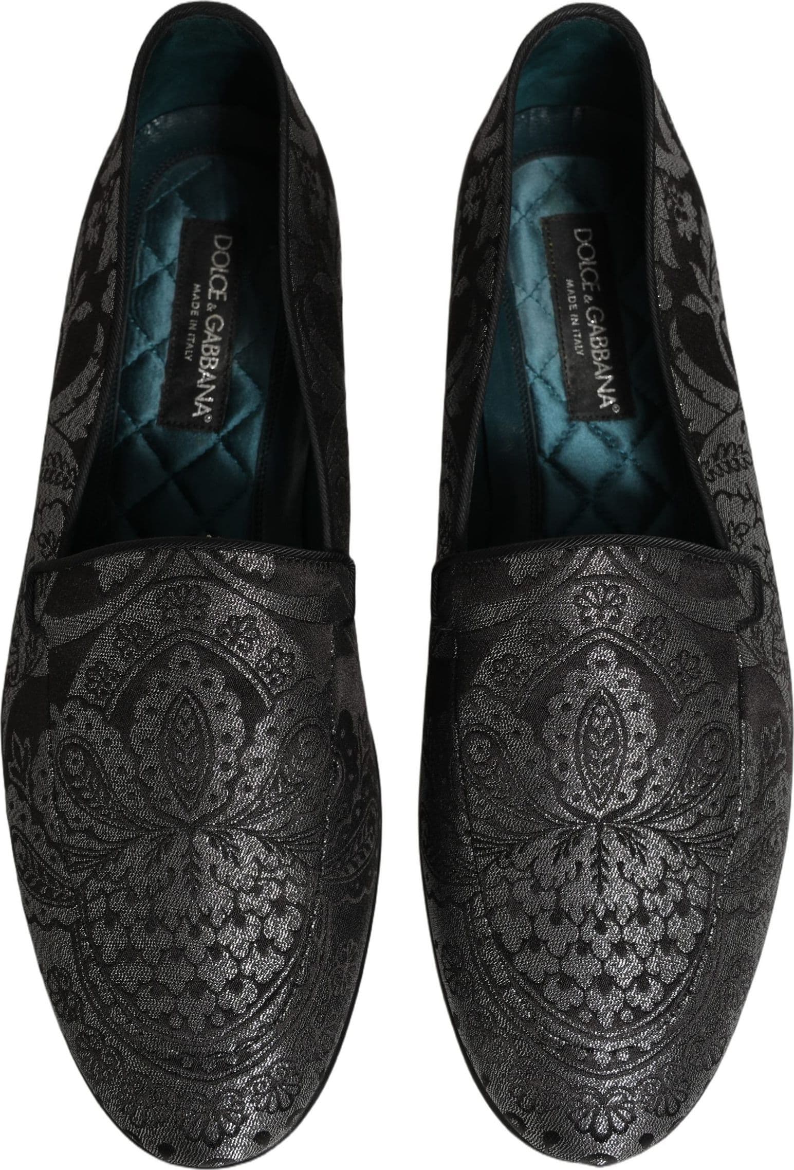Dolce & Gabbana Silver Jacquard Leather Slip On Loafers Shoes - 3