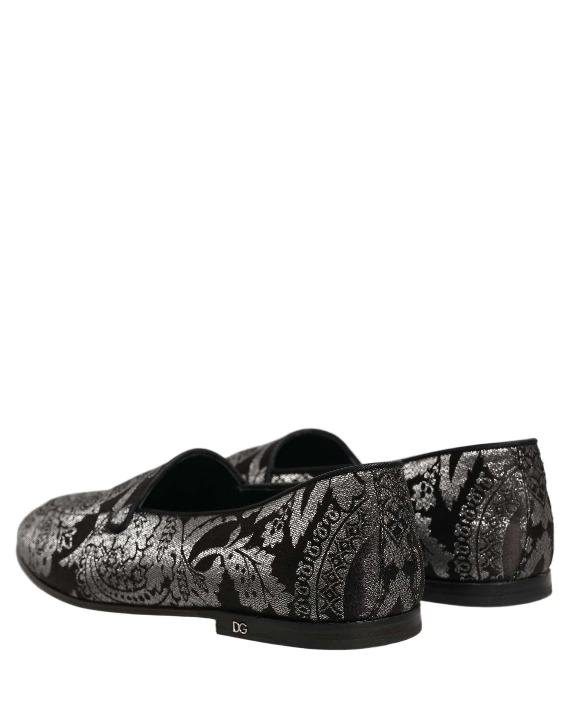 Dolce & Gabbana Silver Jacquard Leather Slip On Loafers Shoes - 5