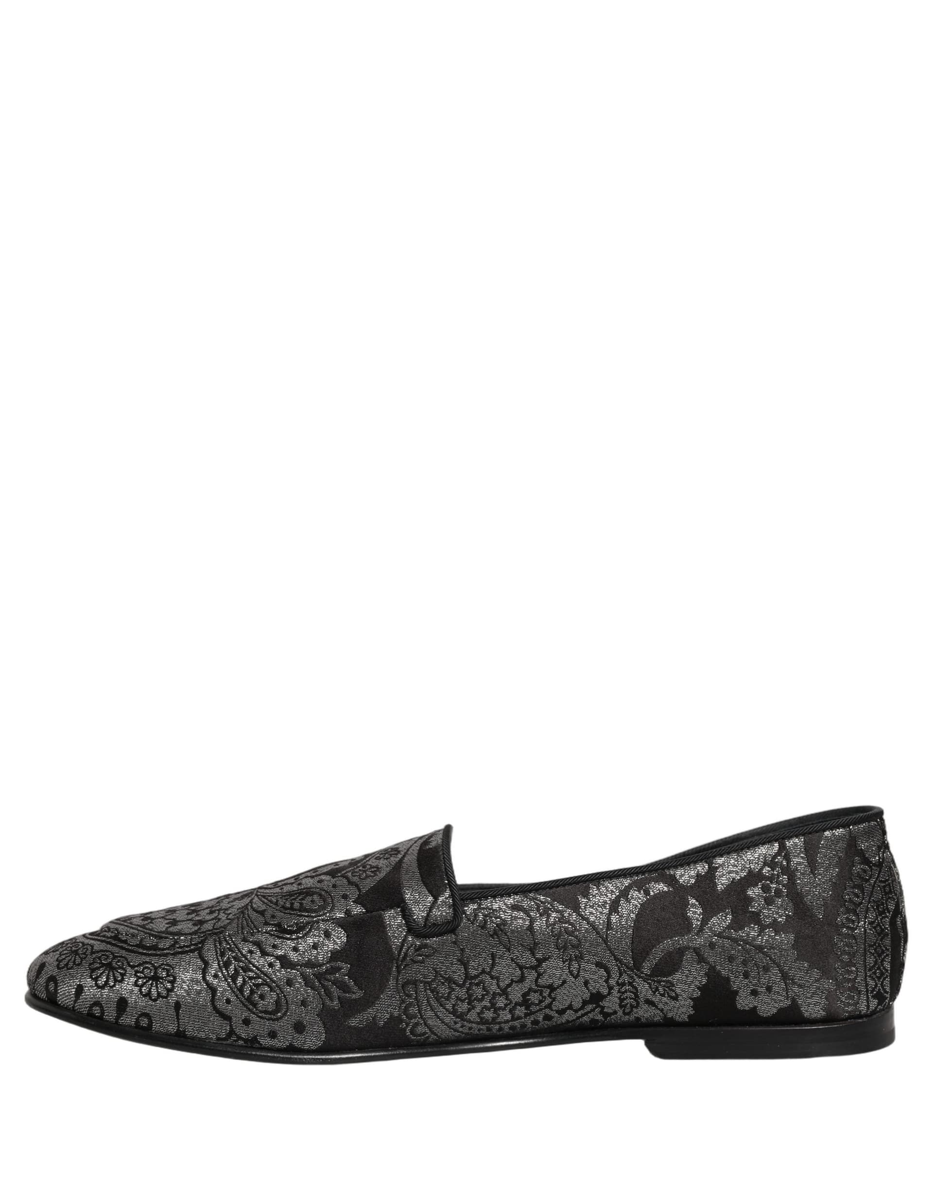 Dolce & Gabbana Silver Jacquard Leather Slip On Loafers Shoes - 6