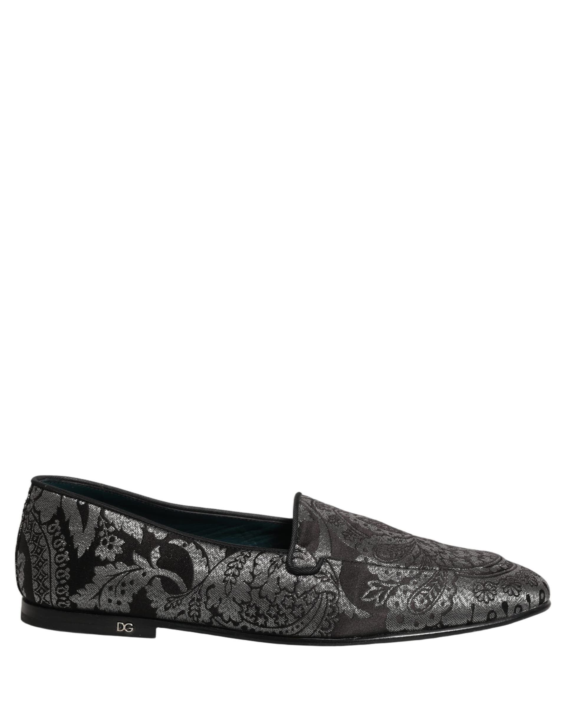 Dolce & Gabbana Silver Jacquard Leather Slip On Loafers Shoes - 8