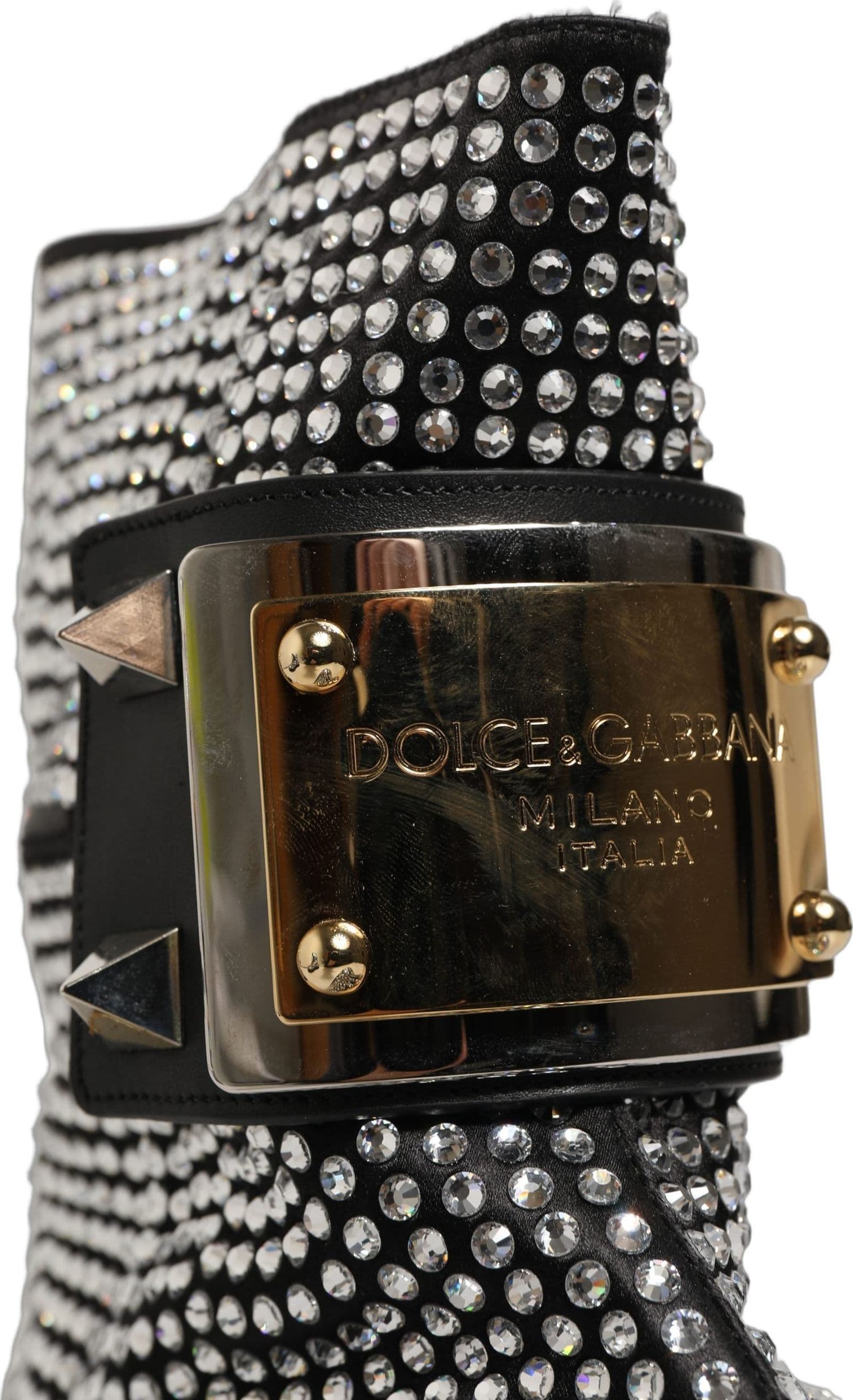 Dolce & Gabbana Black Crystal Embellished Short Boots Shoes - 6
