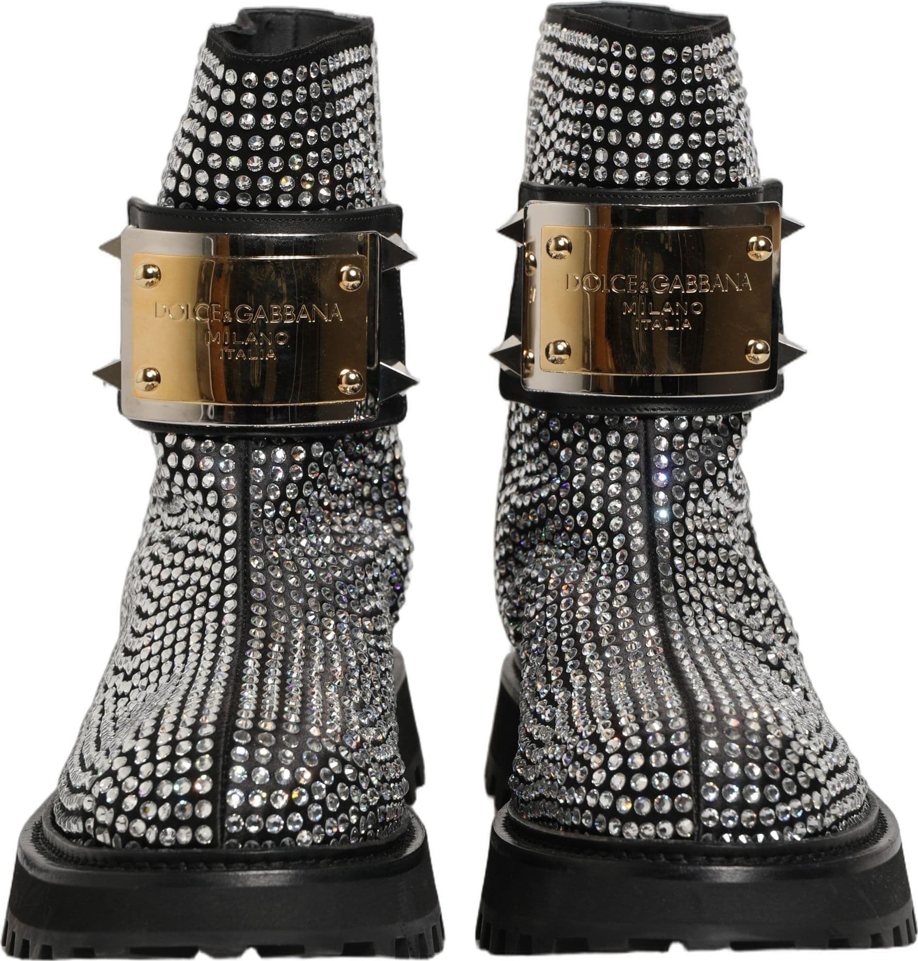 Dolce & Gabbana Black Crystal Embellished Short Boots Shoes - 7