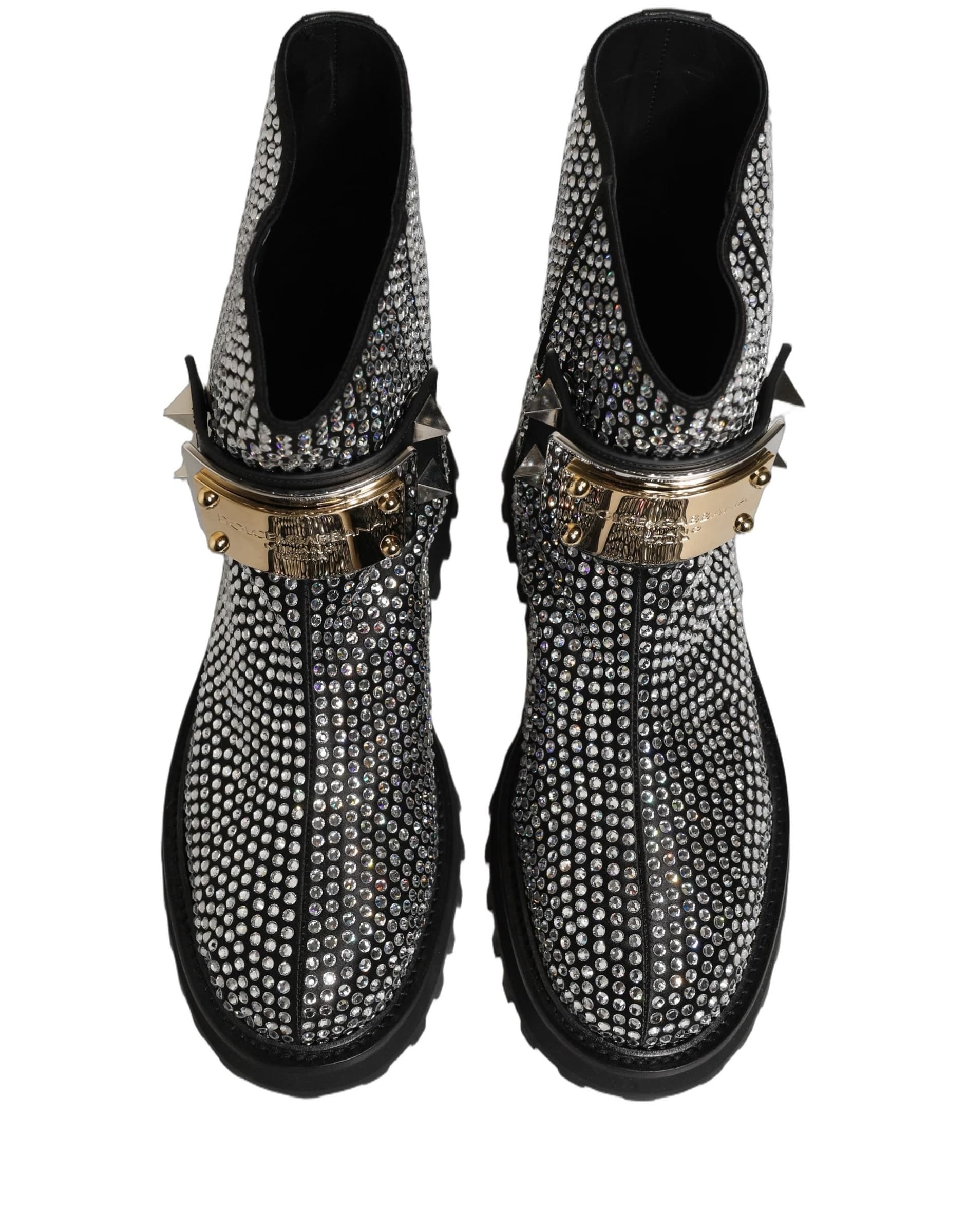 Dolce & Gabbana Black Crystal Embellished Short Boots Shoes - 8