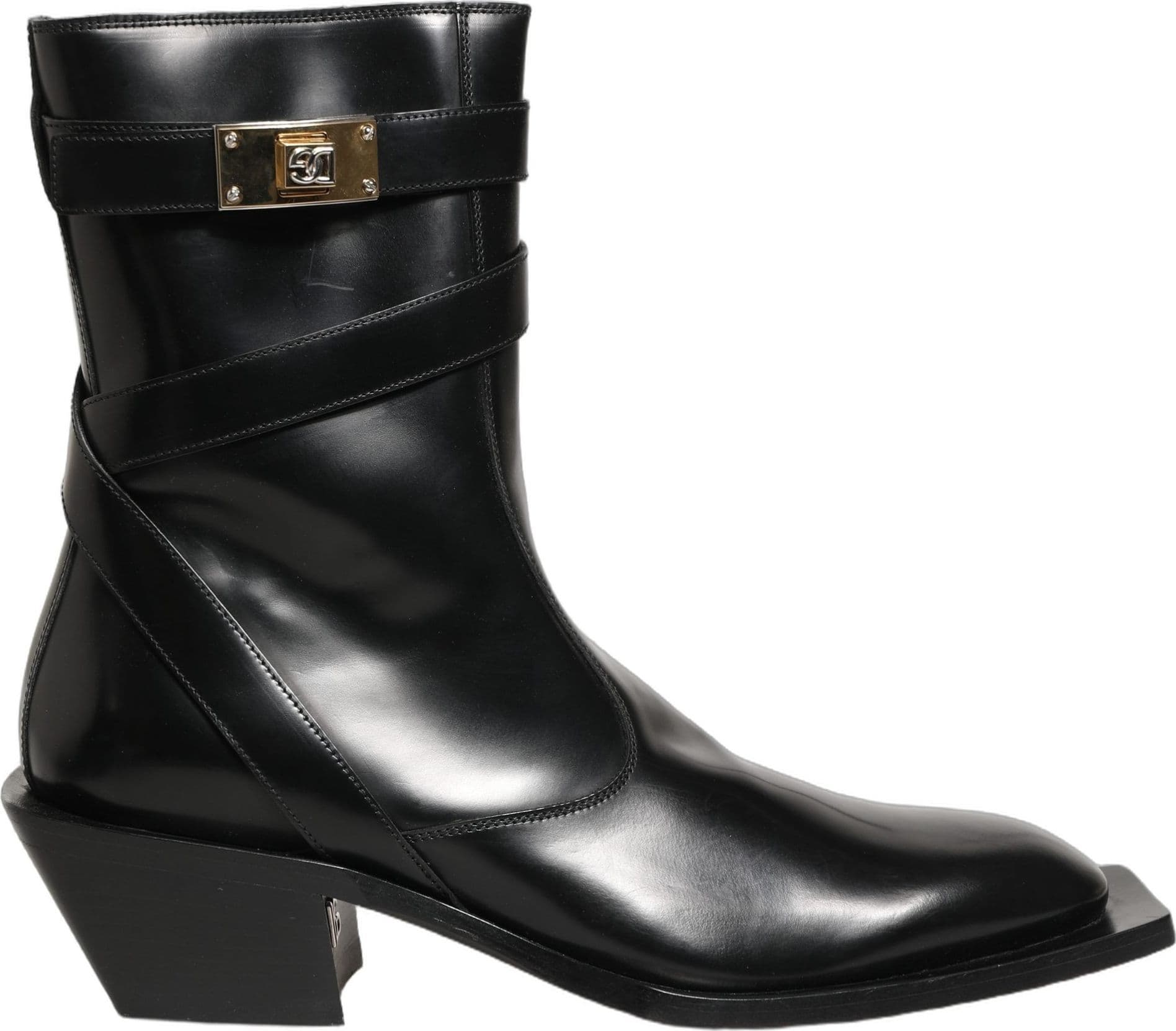 Dolce & Gabbana Black Leather DG Plaque Mid Calf Boots Shoes - 4