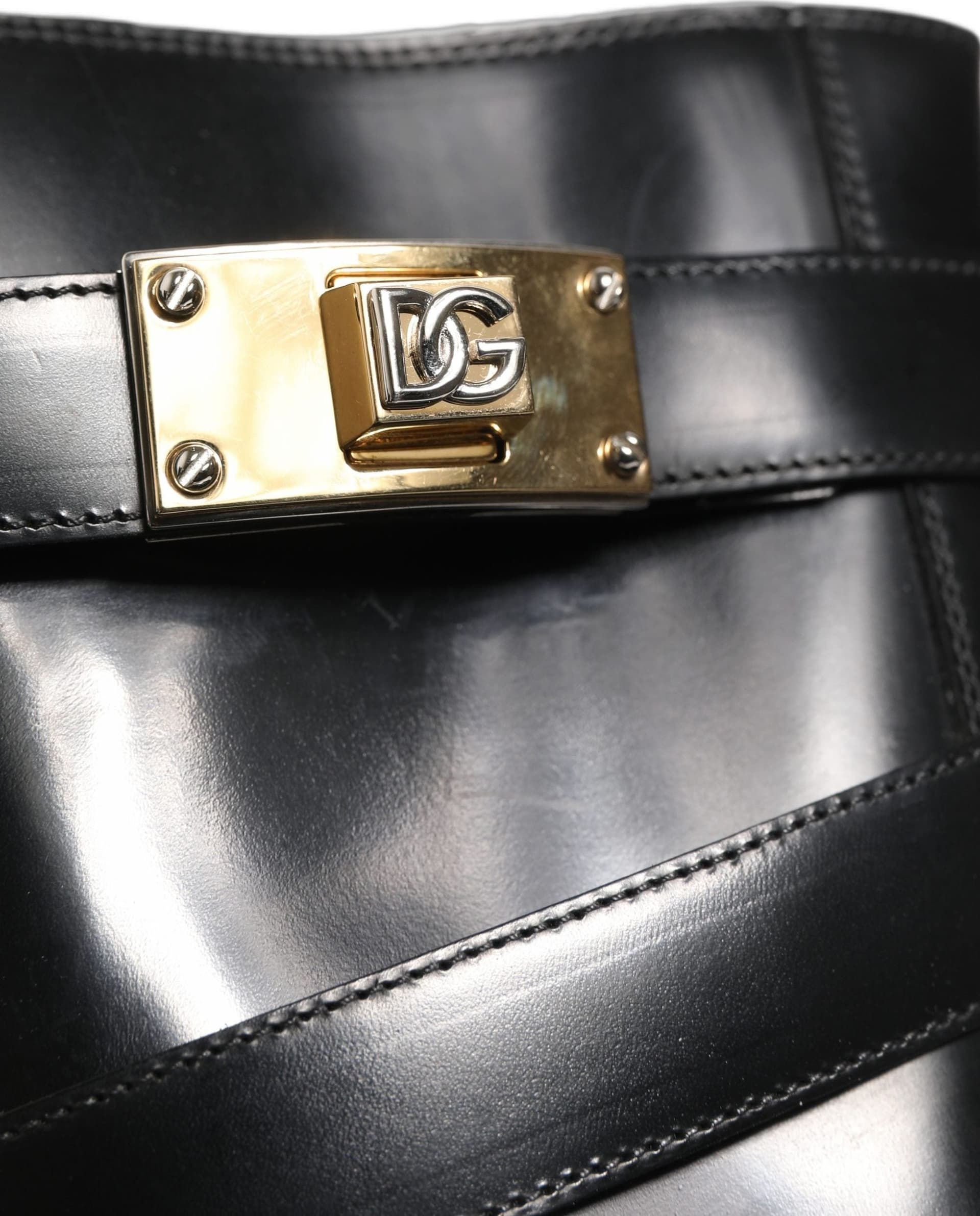 Dolce & Gabbana Black Leather DG Plaque Mid Calf Boots Shoes - 6
