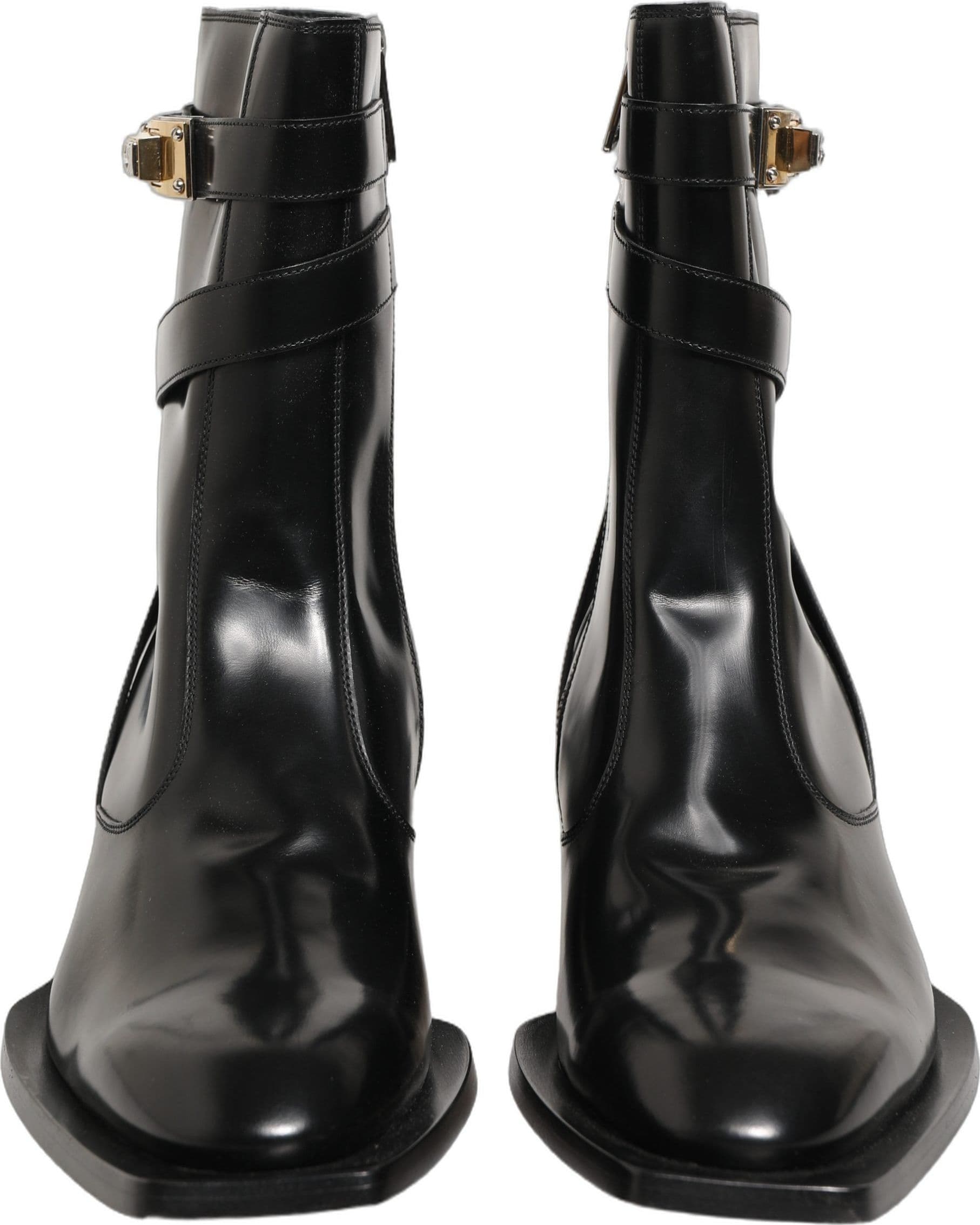 Dolce & Gabbana Black Leather DG Plaque Mid Calf Boots Shoes - 7