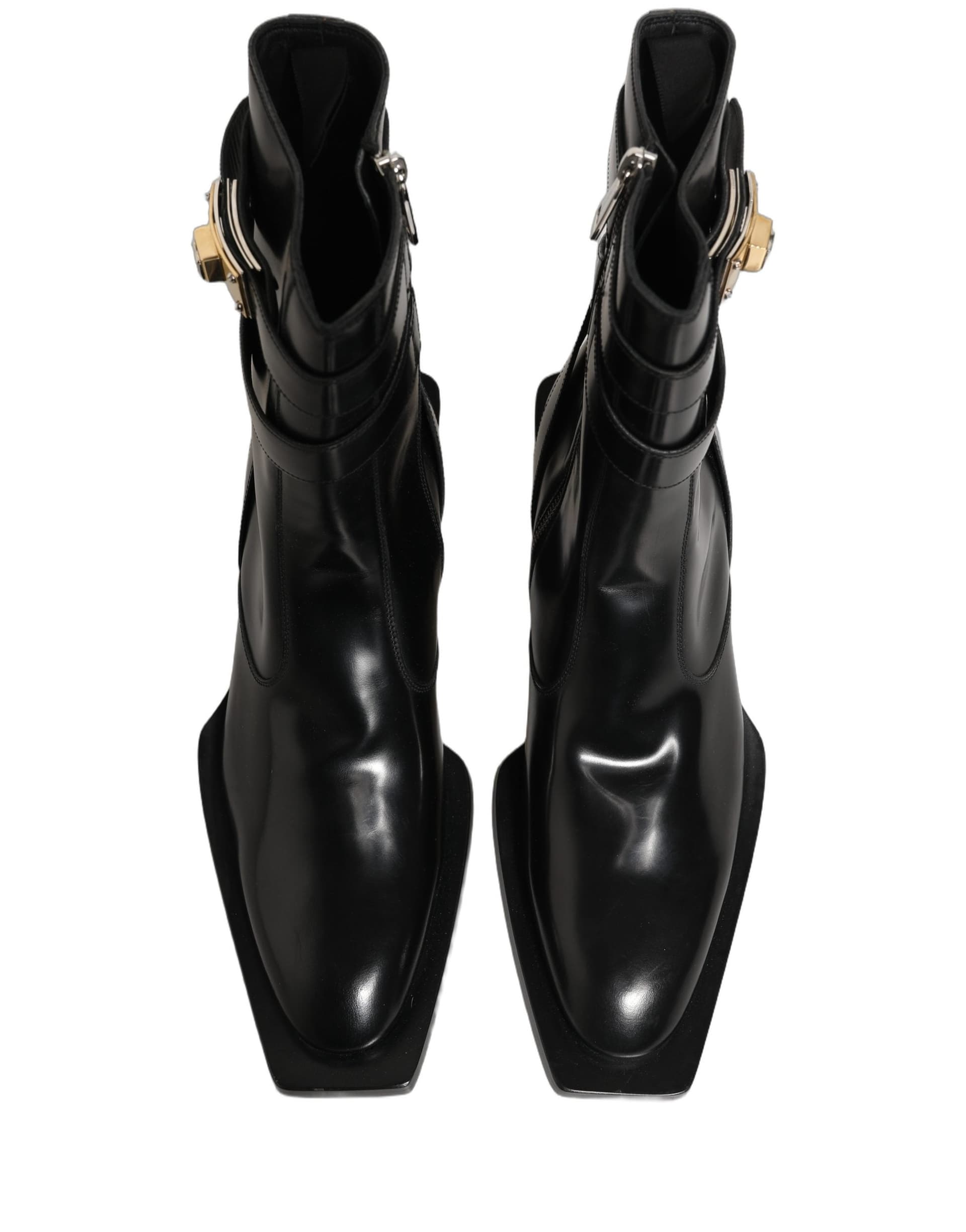 Dolce & Gabbana Black Leather DG Plaque Mid Calf Boots Shoes - 8