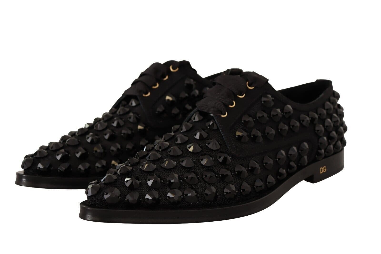 Dolce & Gabbana Black Lace Up Studded Formal Flats Shoes - 2