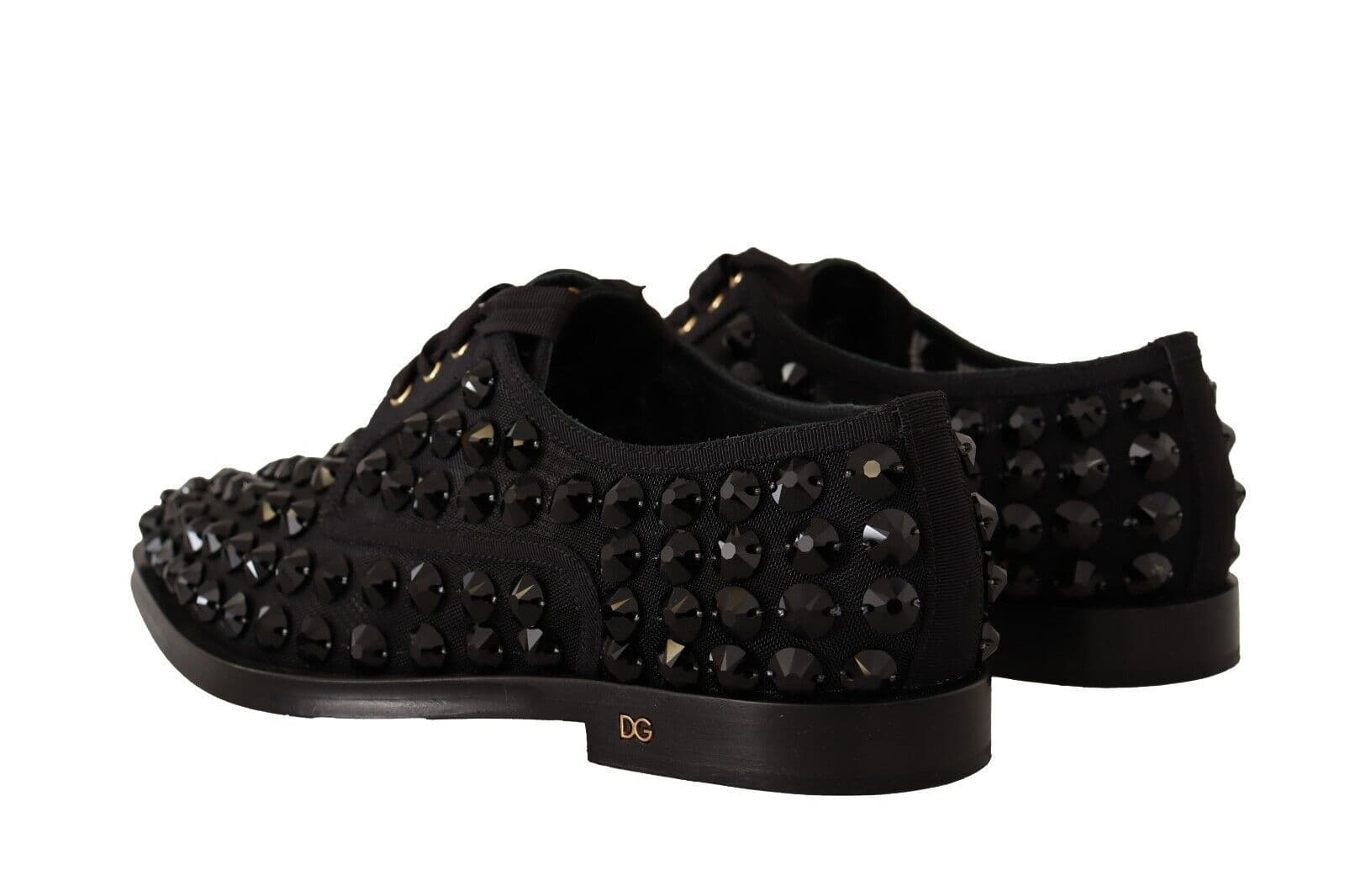 Dolce & Gabbana Black Lace Up Studded Formal Flats Shoes - 3