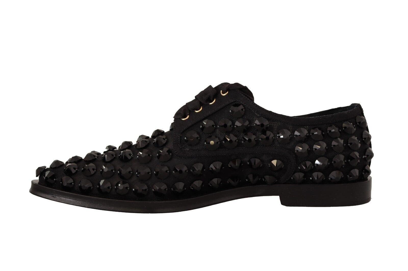 Dolce & Gabbana Black Lace Up Studded Formal Flats Shoes - 4