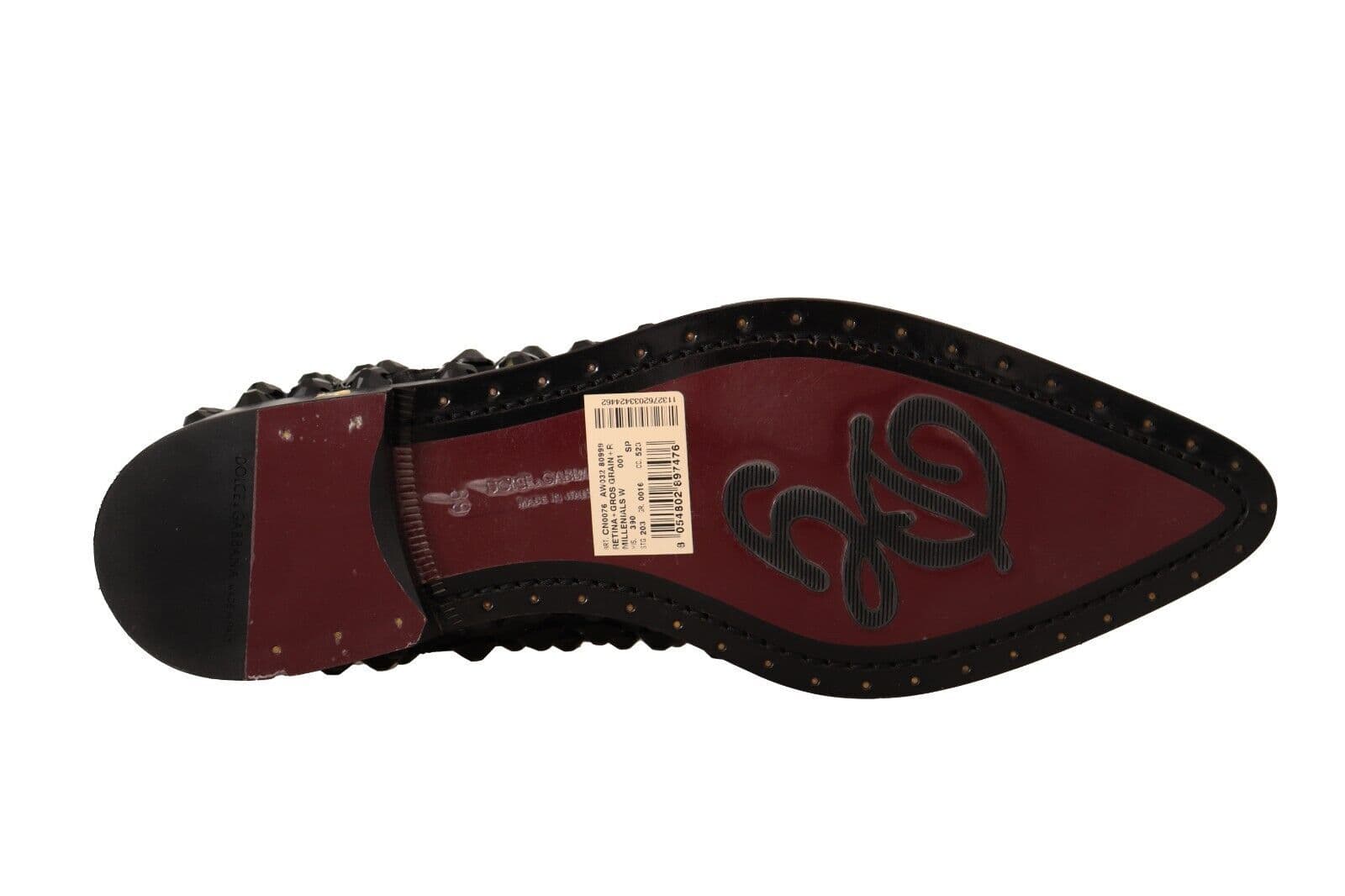 Dolce & Gabbana Black Lace Up Studded Formal Flats Shoes - 5