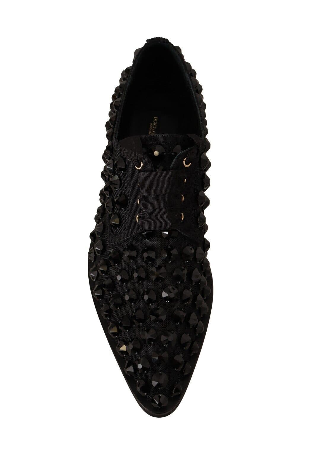 Dolce & Gabbana Black Lace Up Studded Formal Flats Shoes - 6