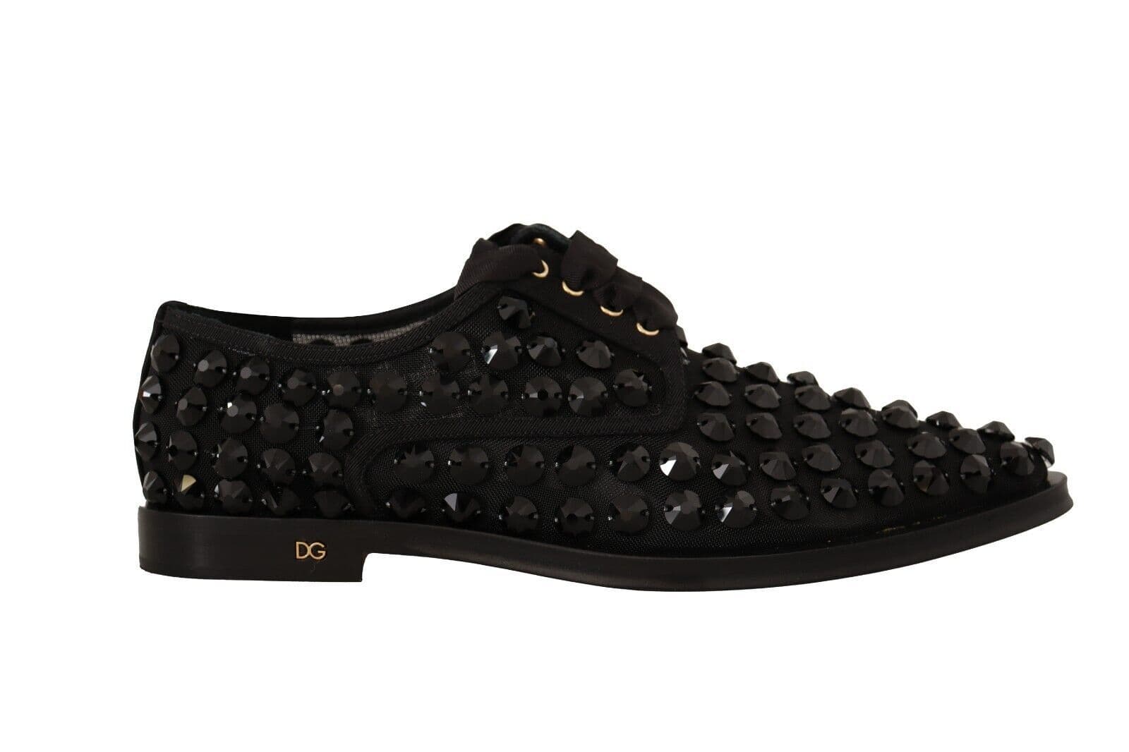 Dolce & Gabbana Black Lace Up Studded Formal Flats Shoes - 7