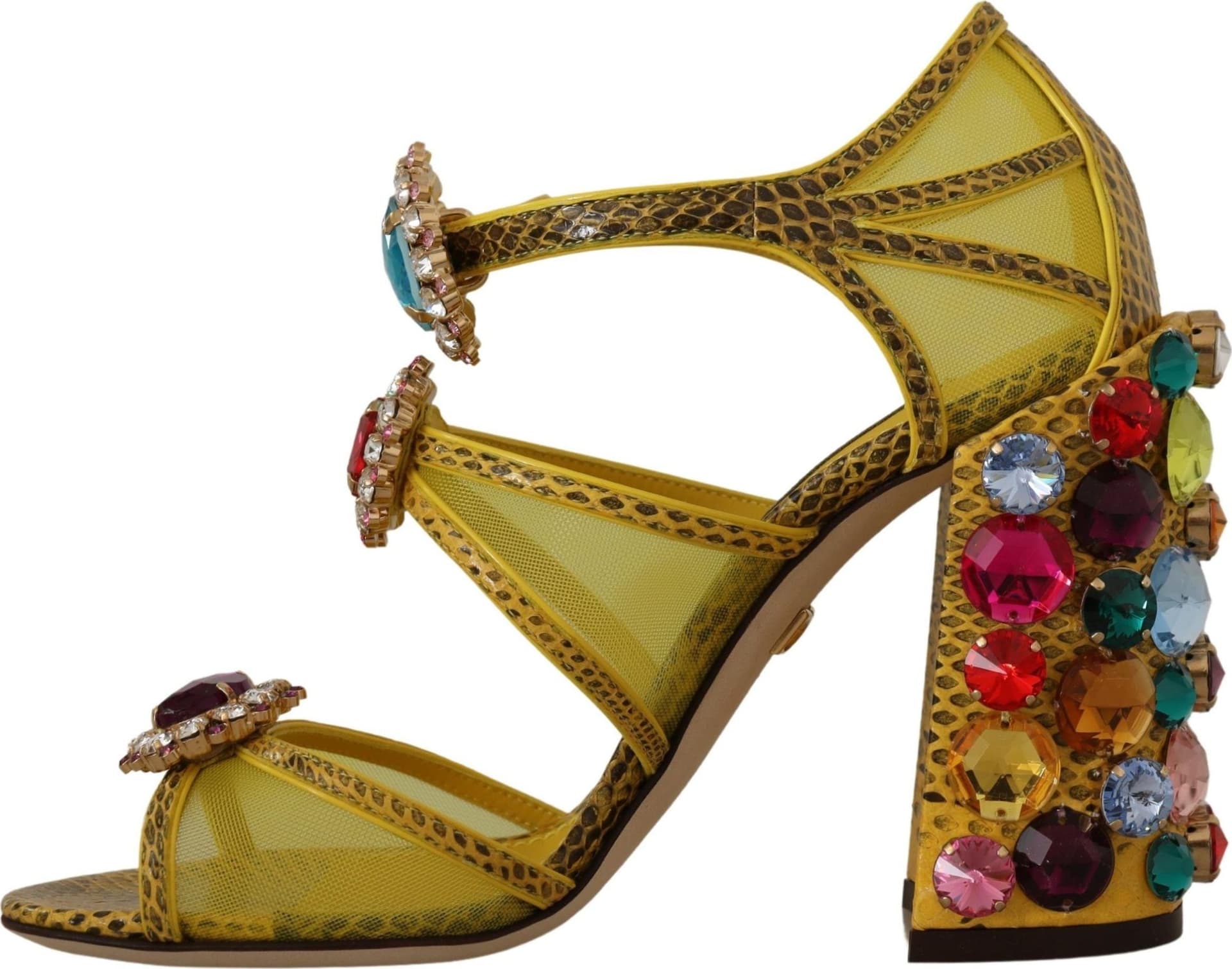 Dolce & Gabbana Yellow Leather Crystal Ayers Sandals Shoes - 2