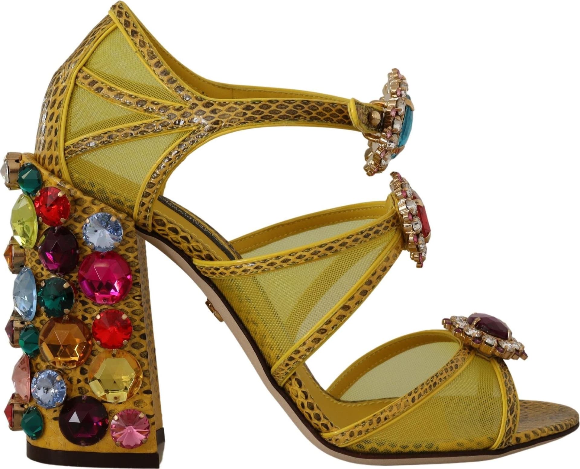 Dolce & Gabbana Yellow Leather Crystal Ayers Sandals Shoes - 3