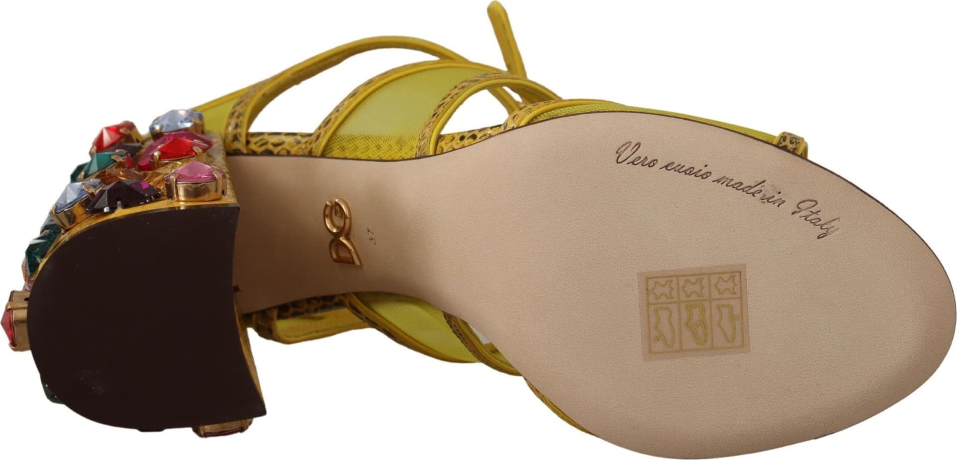 Dolce & Gabbana Yellow Leather Crystal Ayers Sandals Shoes - 4