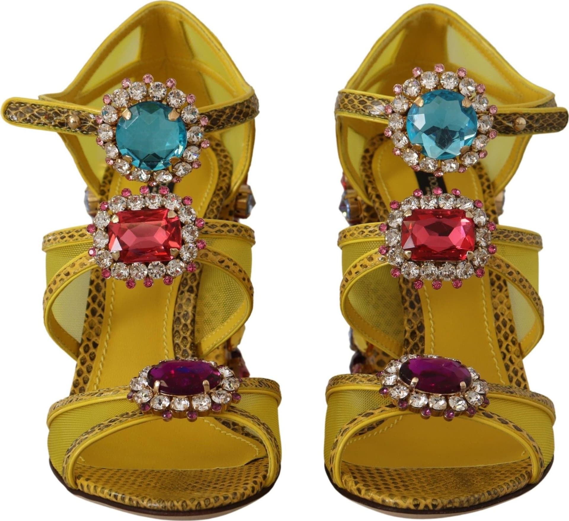 Dolce & Gabbana Yellow Leather Crystal Ayers Sandals Shoes - 6
