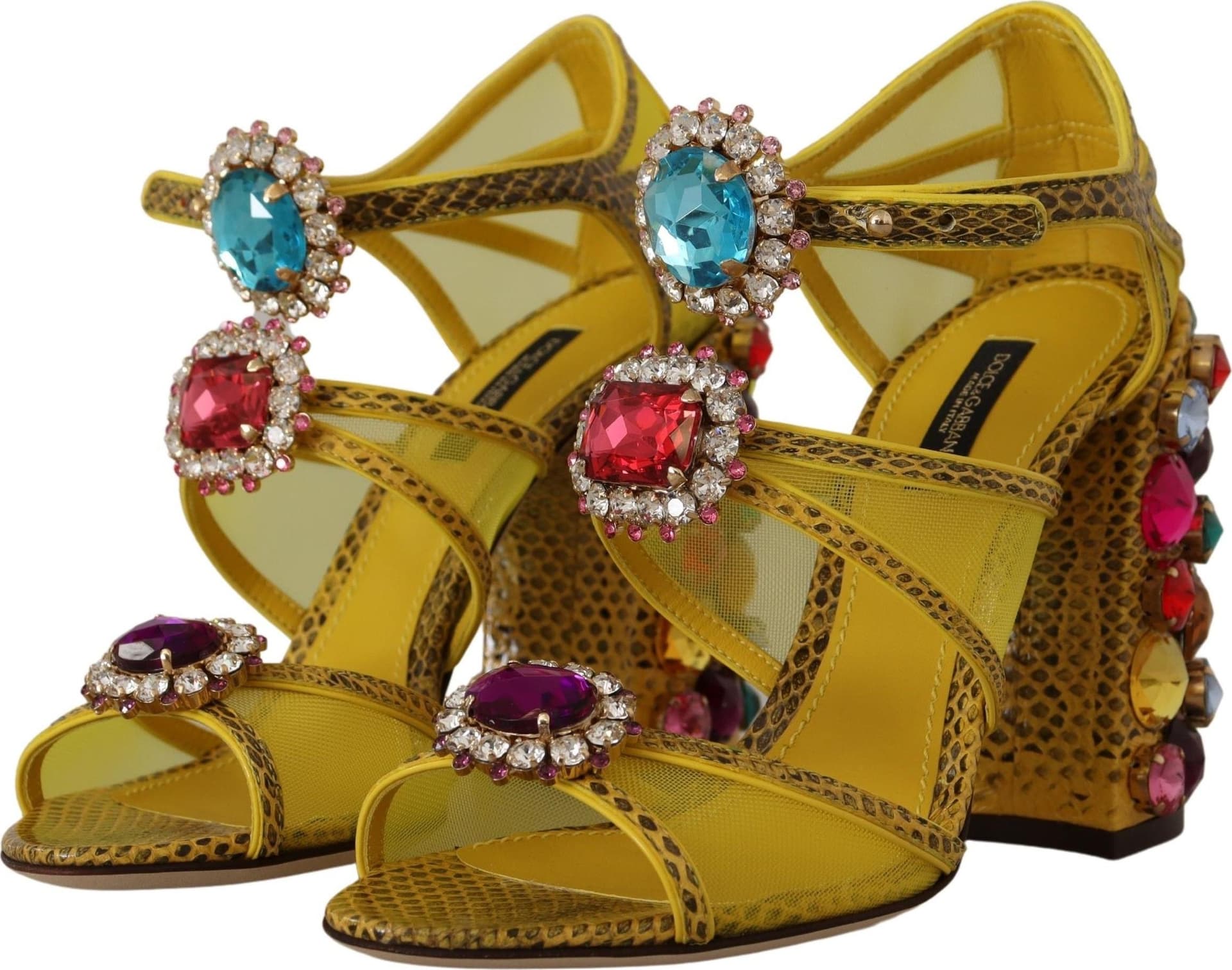 Dolce & Gabbana Yellow Leather Crystal Ayers Sandals Shoes - 7