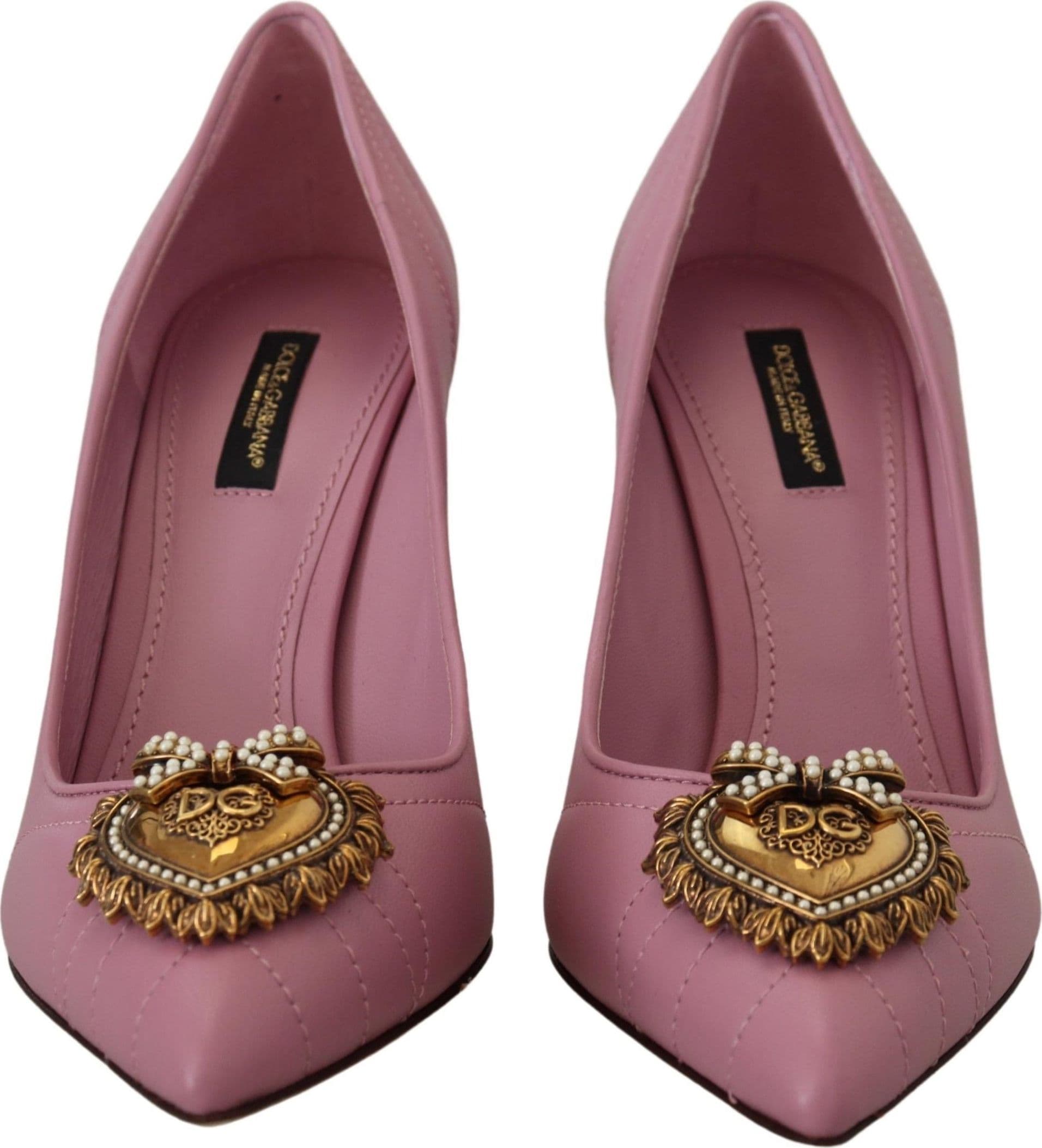 Dolce & Gabbana Pink Leather Heart DEVOTION Heels Pumps Shoes - 7