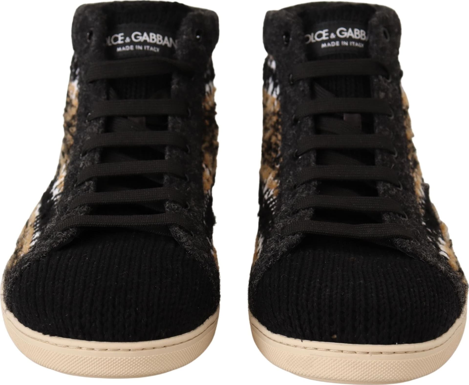 Dolce & Gabbana Beige Brown Wool Cotton High Top Sneakers - 3
