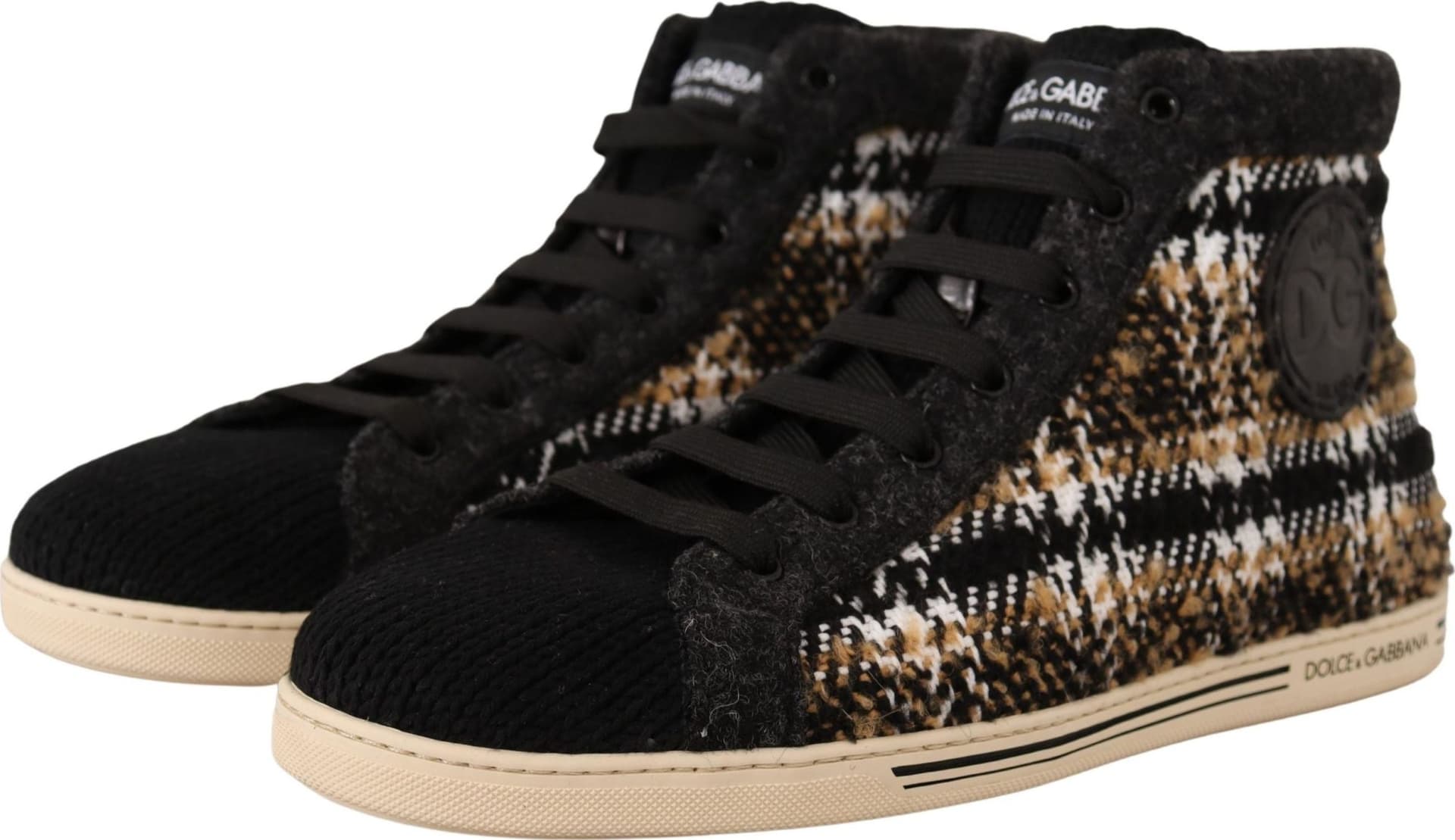 Dolce & Gabbana Beige Brown Wool Cotton High Top Sneakers - 4
