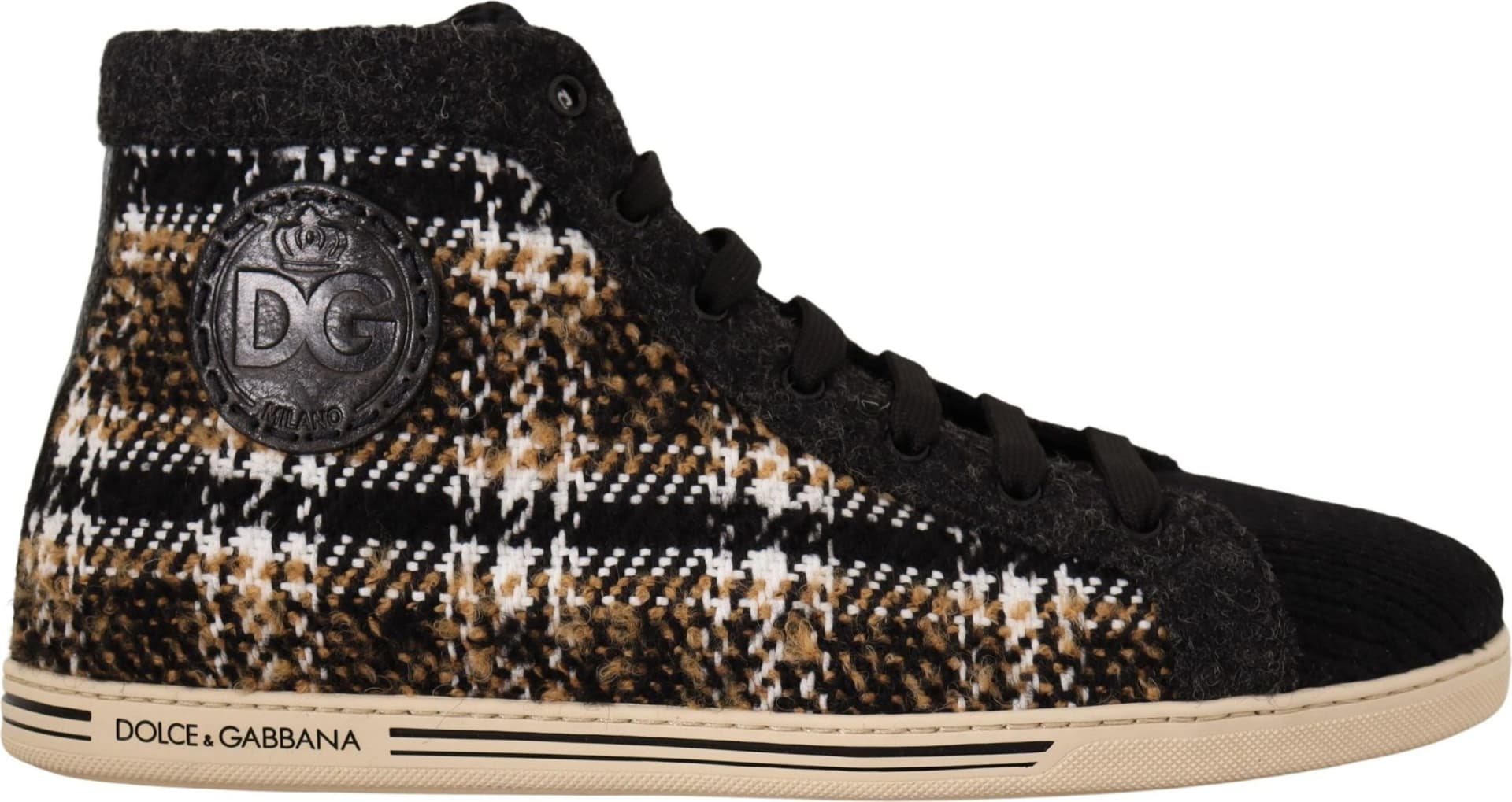 Dolce & Gabbana Beige Brown Wool Cotton High Top Sneakers - 7