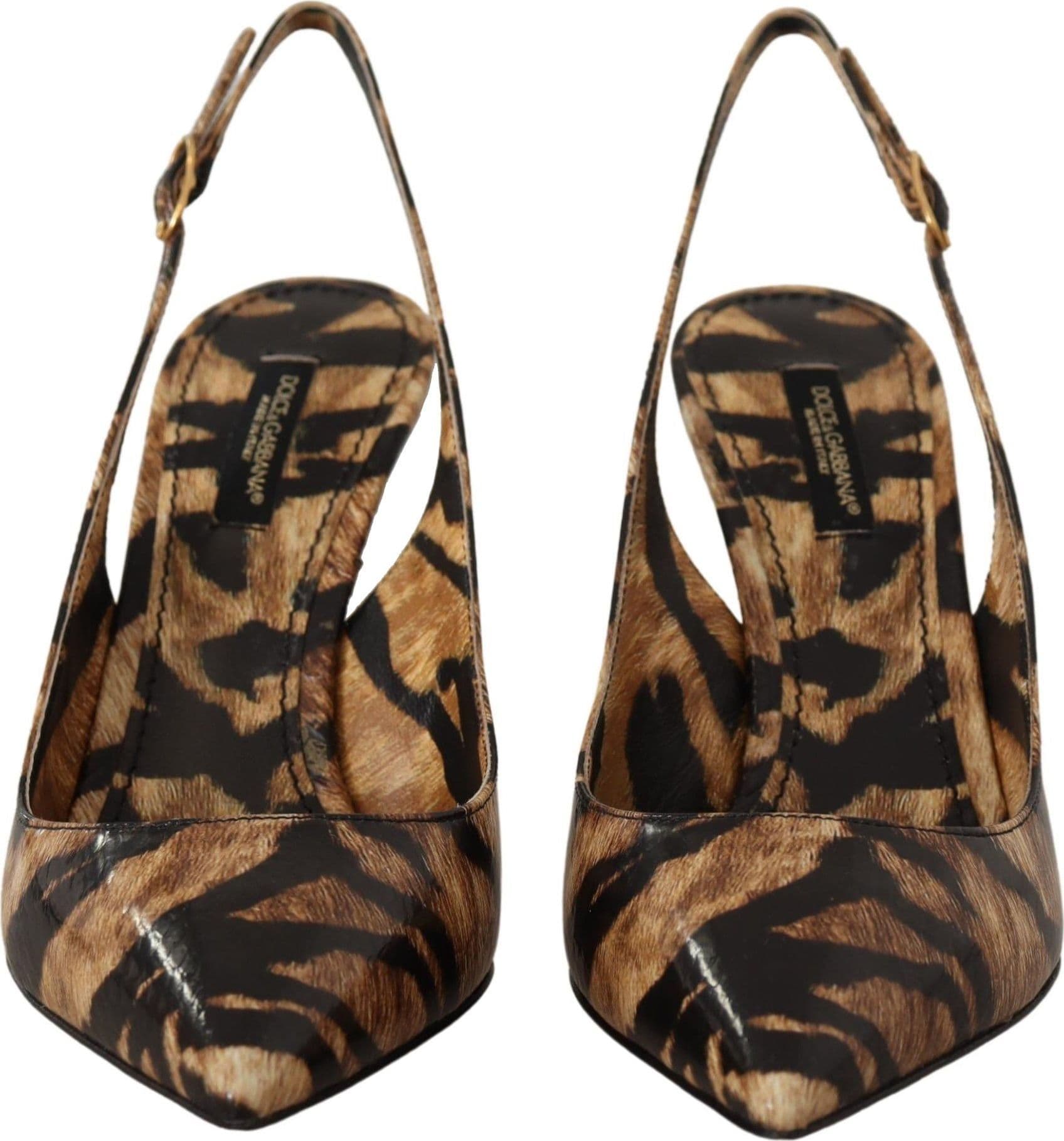 Dolce & Gabbana Brown Slingbacks Leather Tiger Shoes - 6