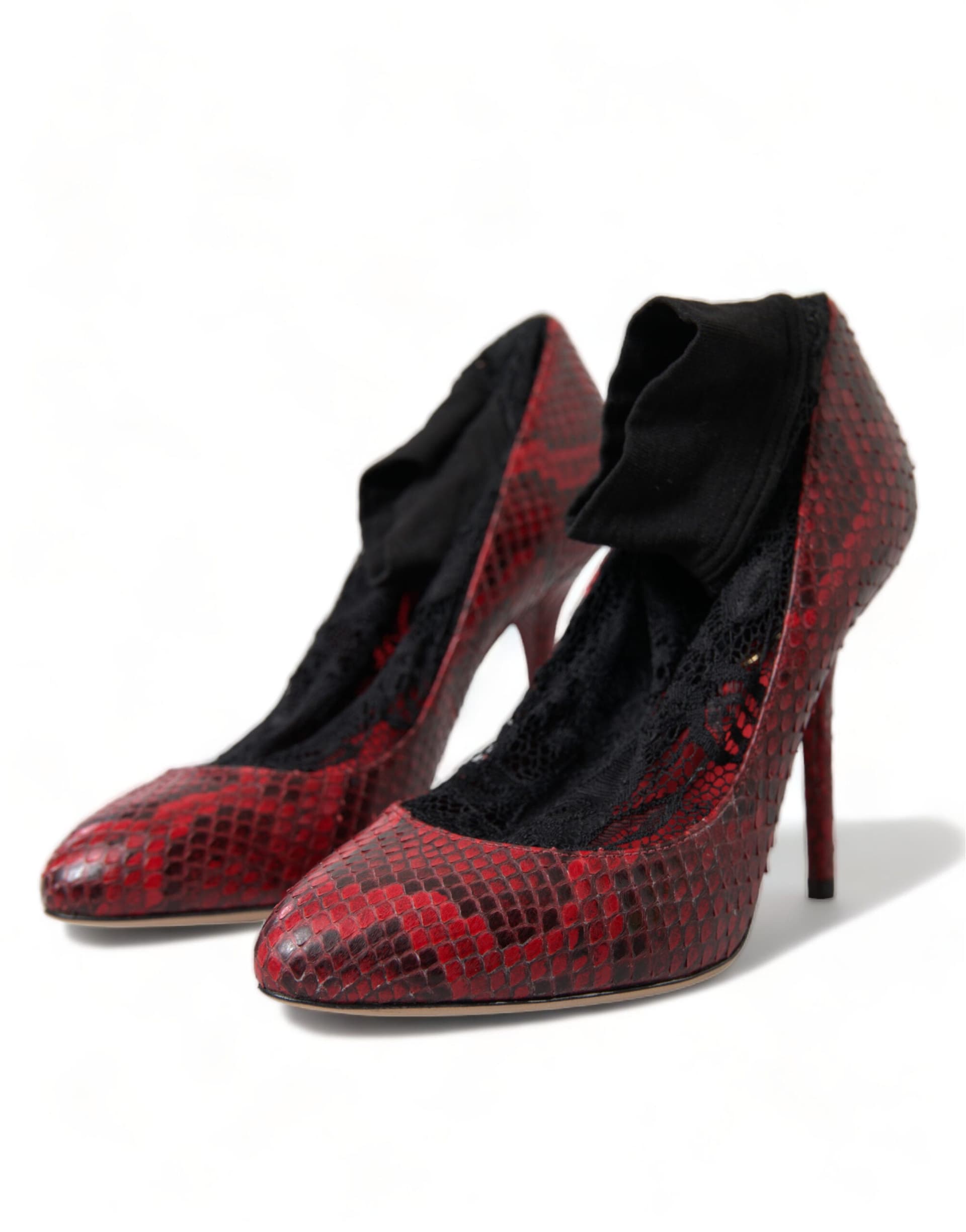 Dolce & Gabbana Red Ayers Leather Lace Socks Pumps Shoes - 2