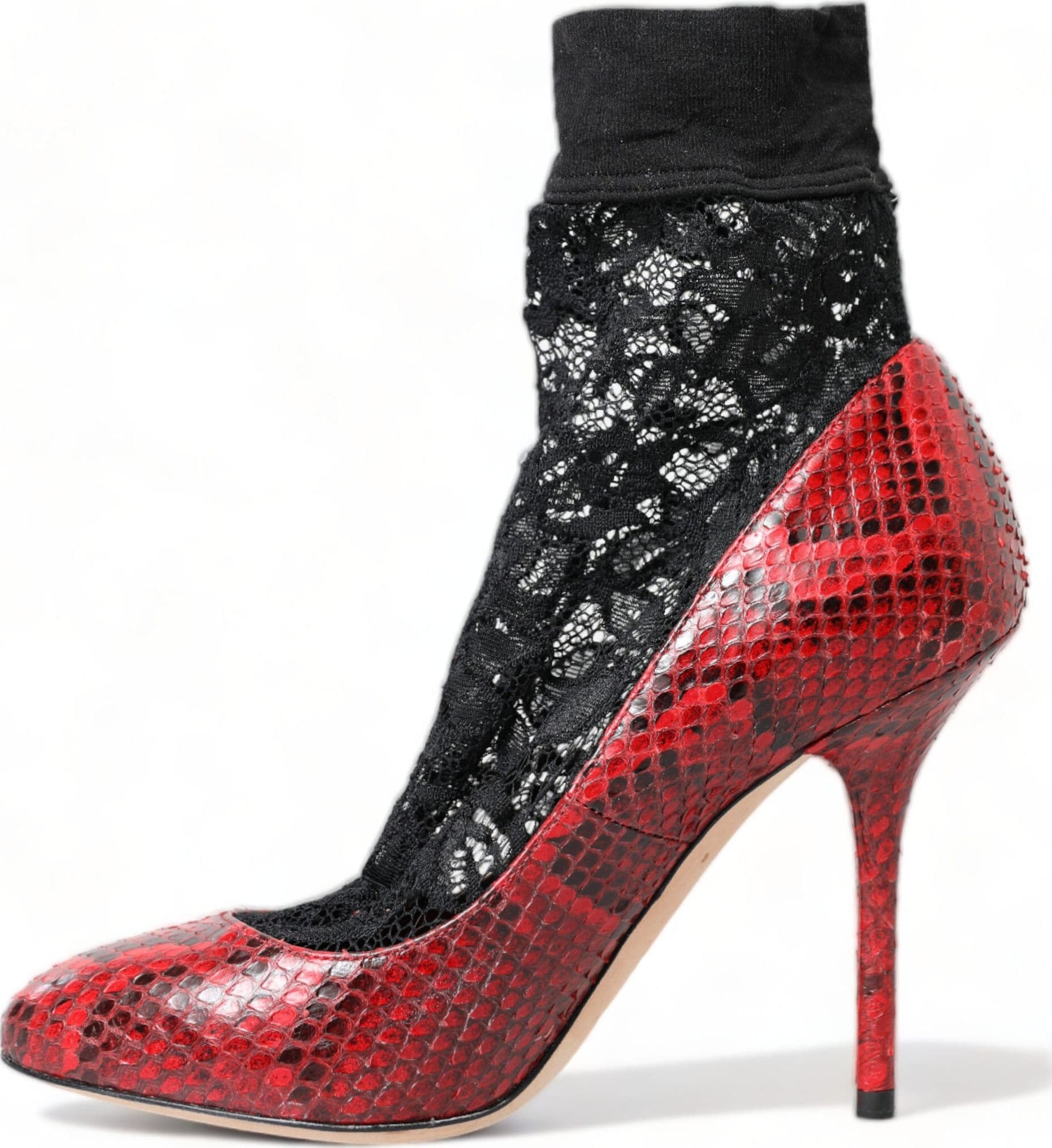 Dolce & Gabbana Red Ayers Leather Lace Socks Pumps Shoes - 4