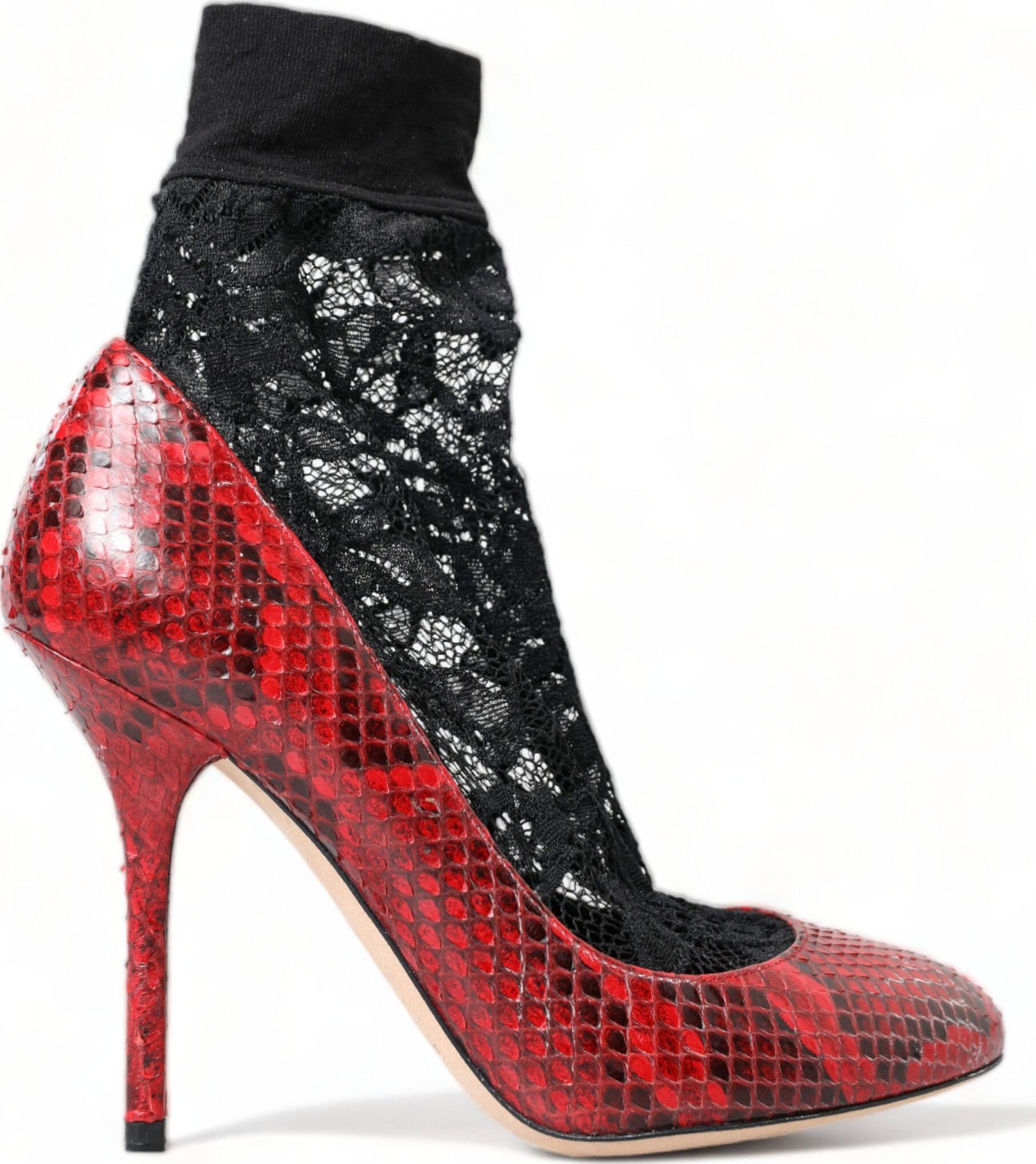 Dolce & Gabbana Red Ayers Leather Lace Socks Pumps Shoes - 5