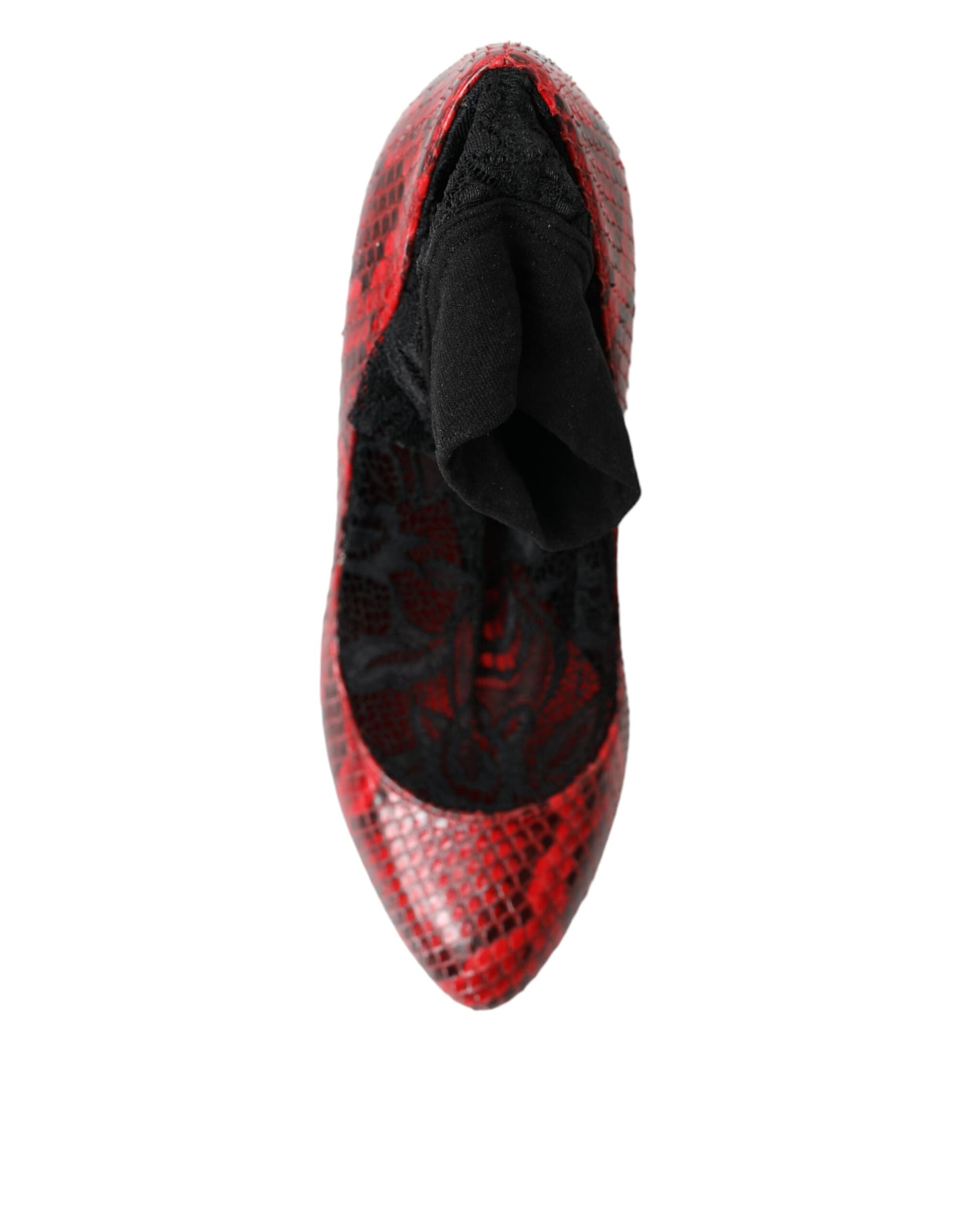 Dolce & Gabbana Red Ayers Leather Lace Socks Pumps Shoes - 8