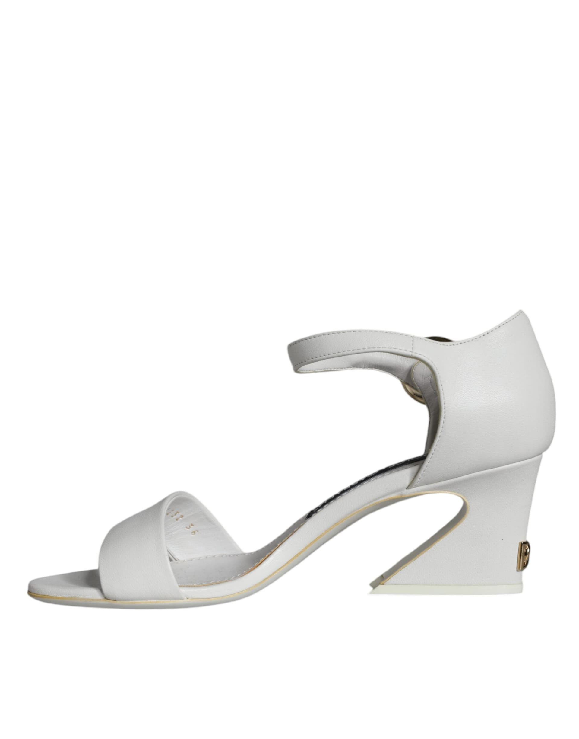 Dolce & Gabbana White Leather Heels Keira Sandals Shoes - 4