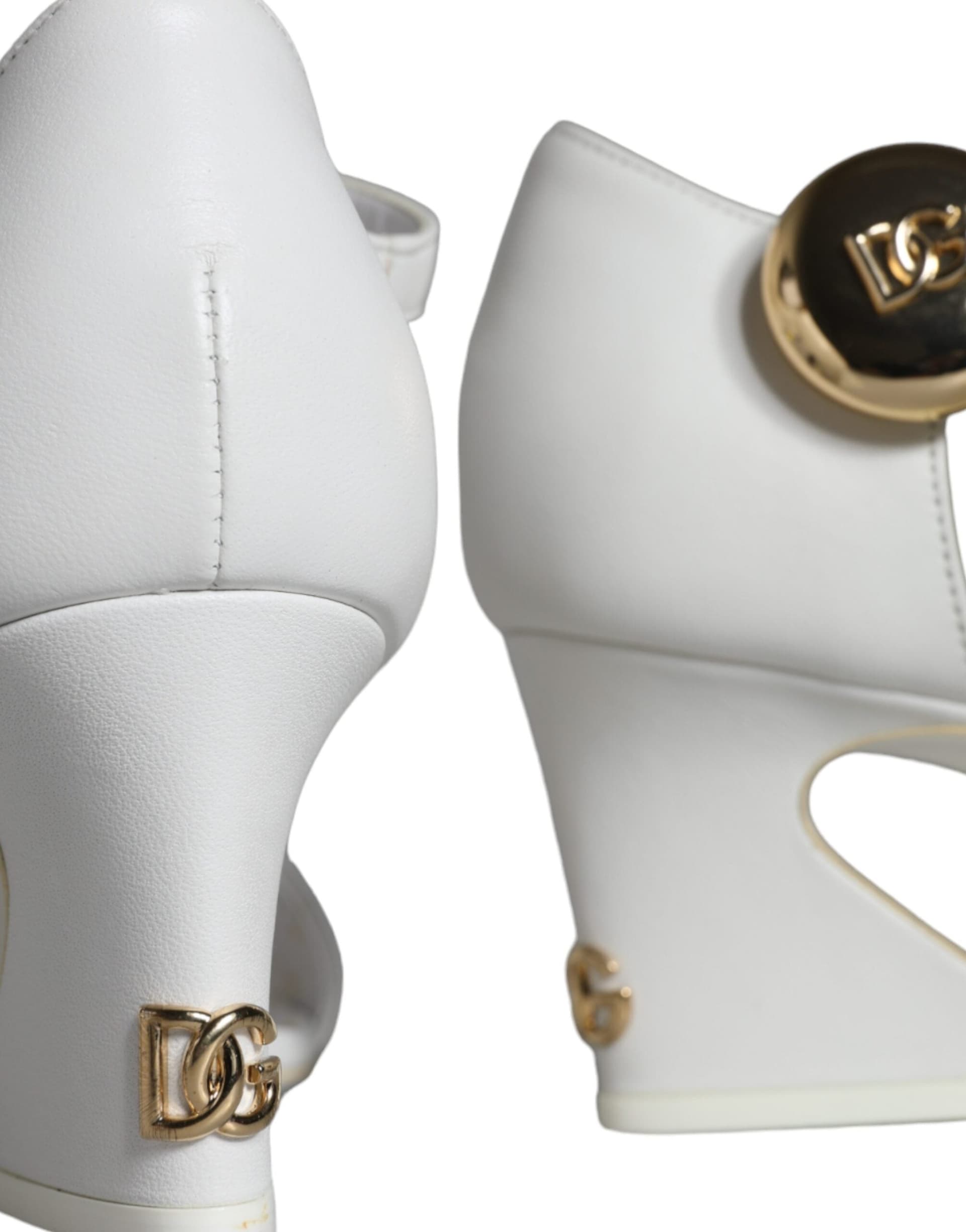 Dolce & Gabbana White Leather Heels Keira Sandals Shoes - 5