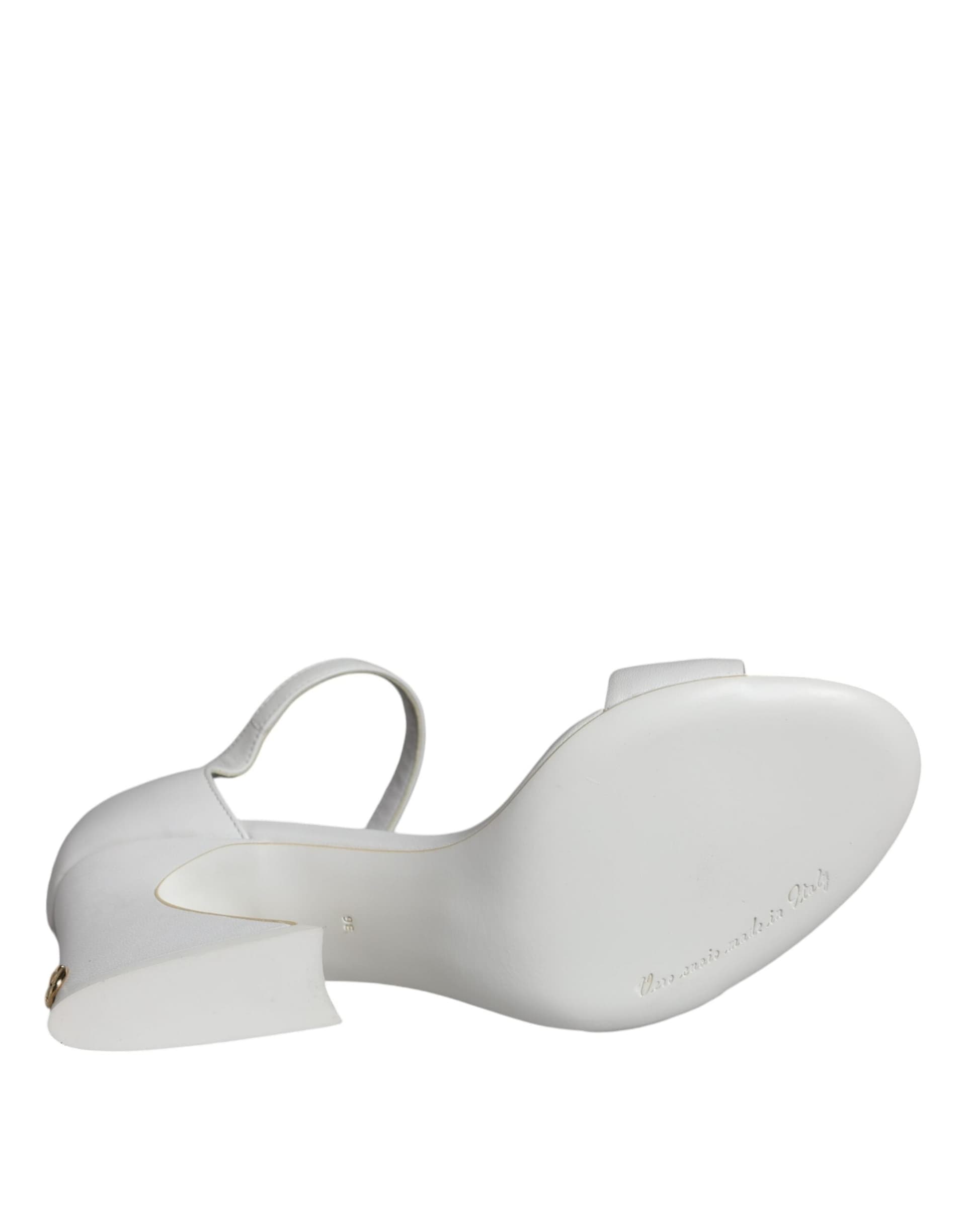 Dolce & Gabbana White Leather Heels Keira Sandals Shoes - 6