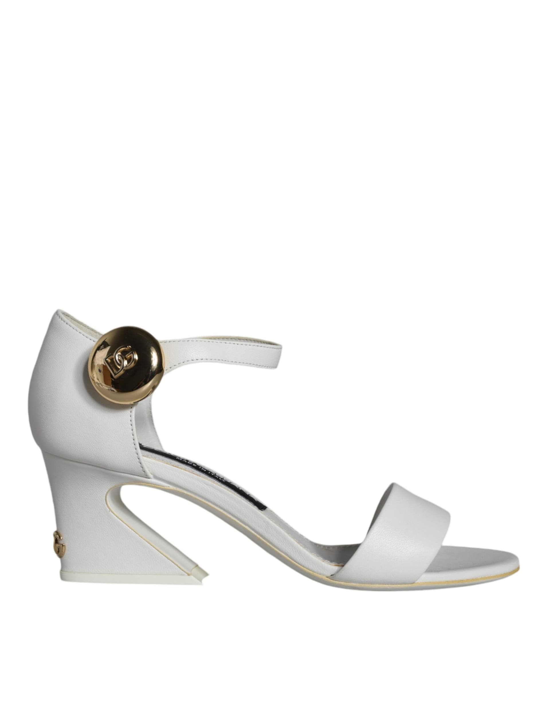 Dolce & Gabbana White Leather Heels Keira Sandals Shoes - 7