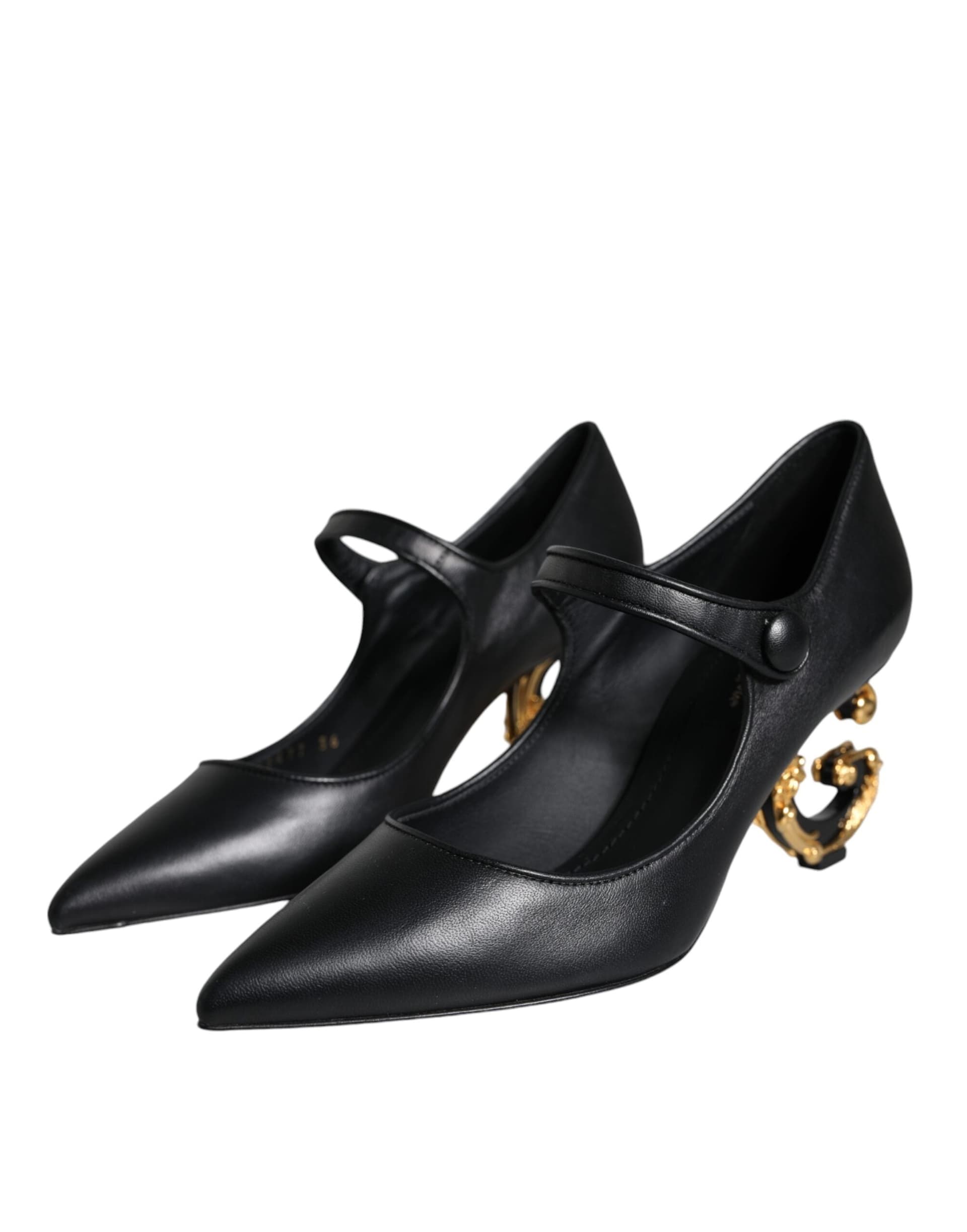 Dolce & Gabbana Black Leather Logo Heels Mary Janes Pumps Shoes - 2