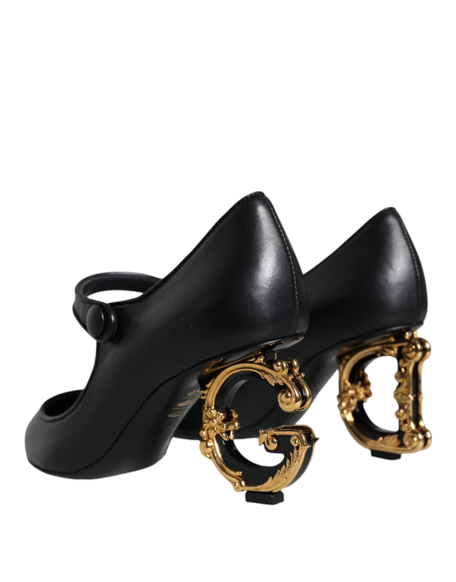 Dolce & Gabbana Black Leather Logo Heels Mary Janes Pumps Shoes - 3
