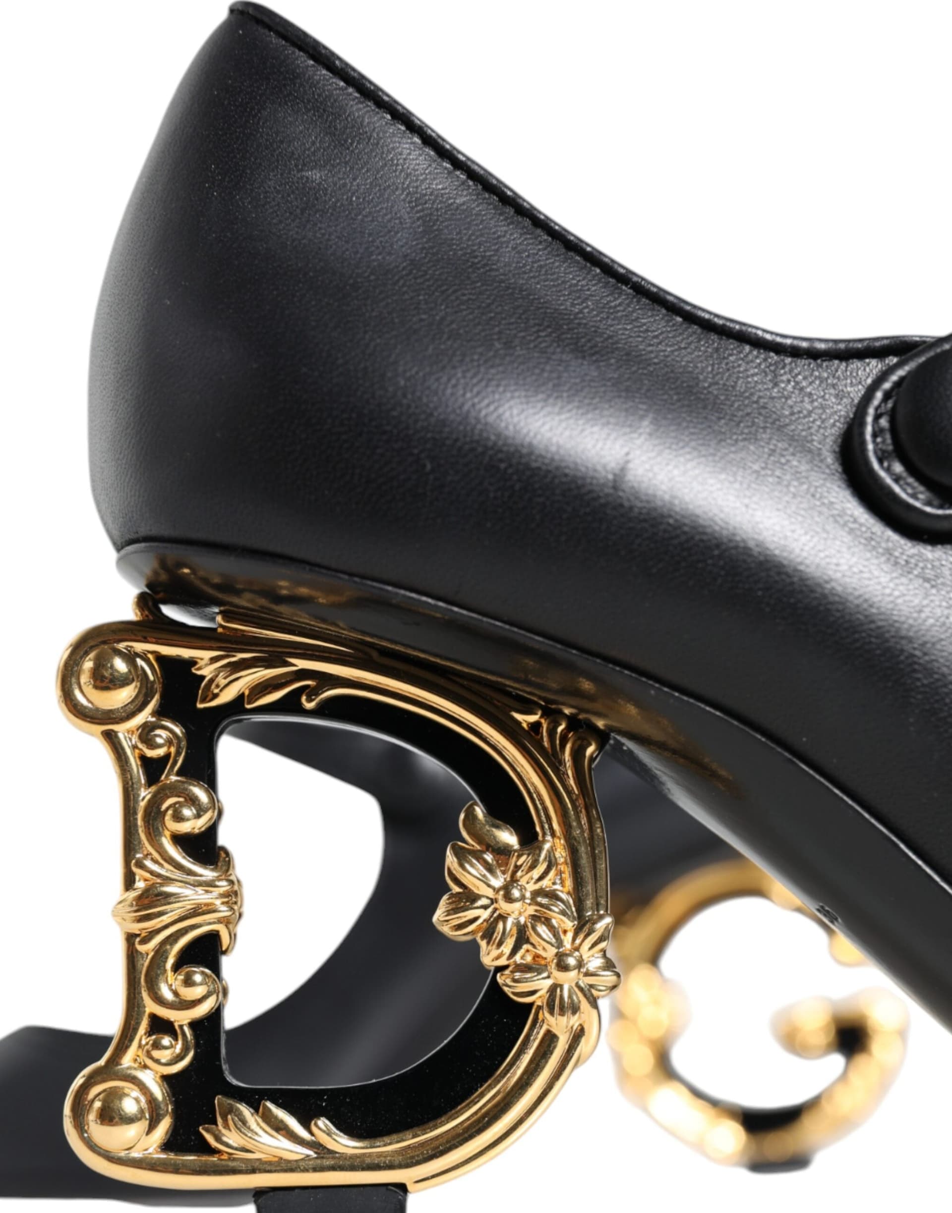 Dolce & Gabbana Black Leather Logo Heels Mary Janes Pumps Shoes - 4