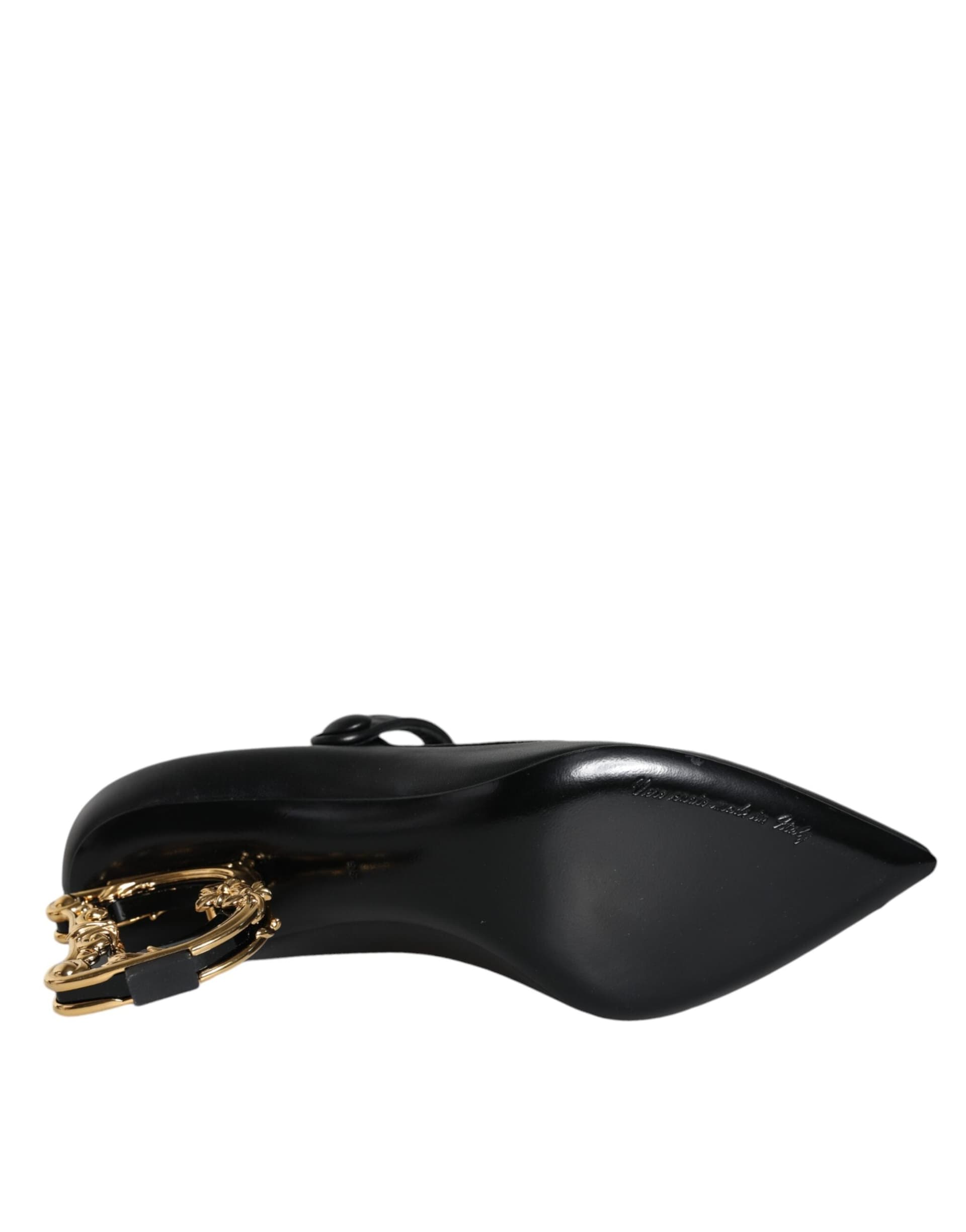 Dolce & Gabbana Black Leather Logo Heels Mary Janes Pumps Shoes - 5