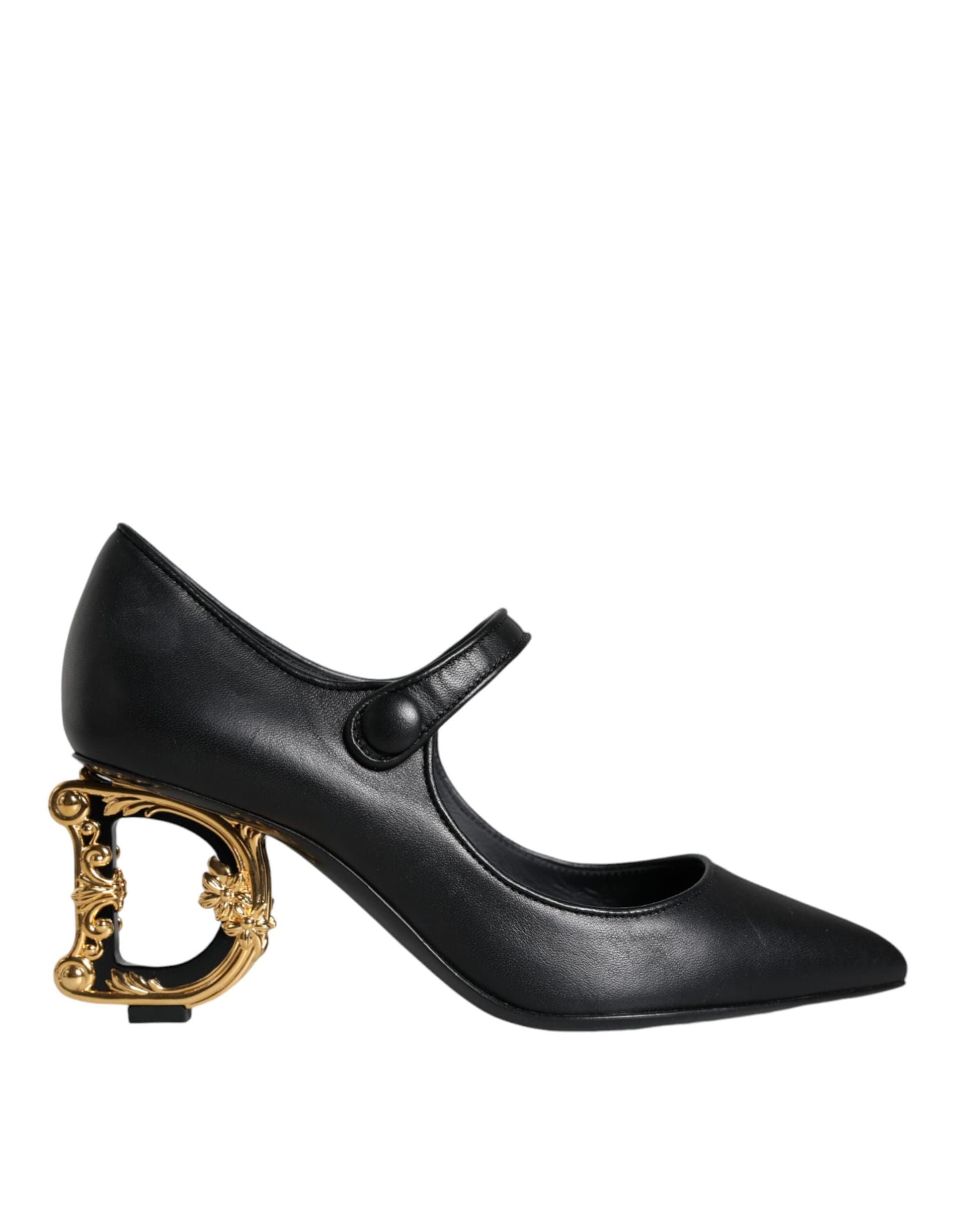 Dolce & Gabbana Black Leather Logo Heels Mary Janes Pumps Shoes - 6