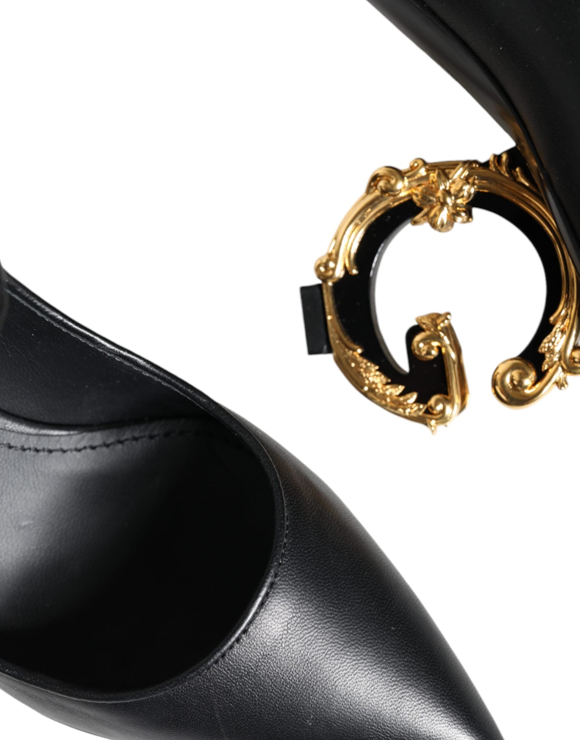Dolce & Gabbana Black Leather Logo Heels Mary Janes Pumps Shoes - 8