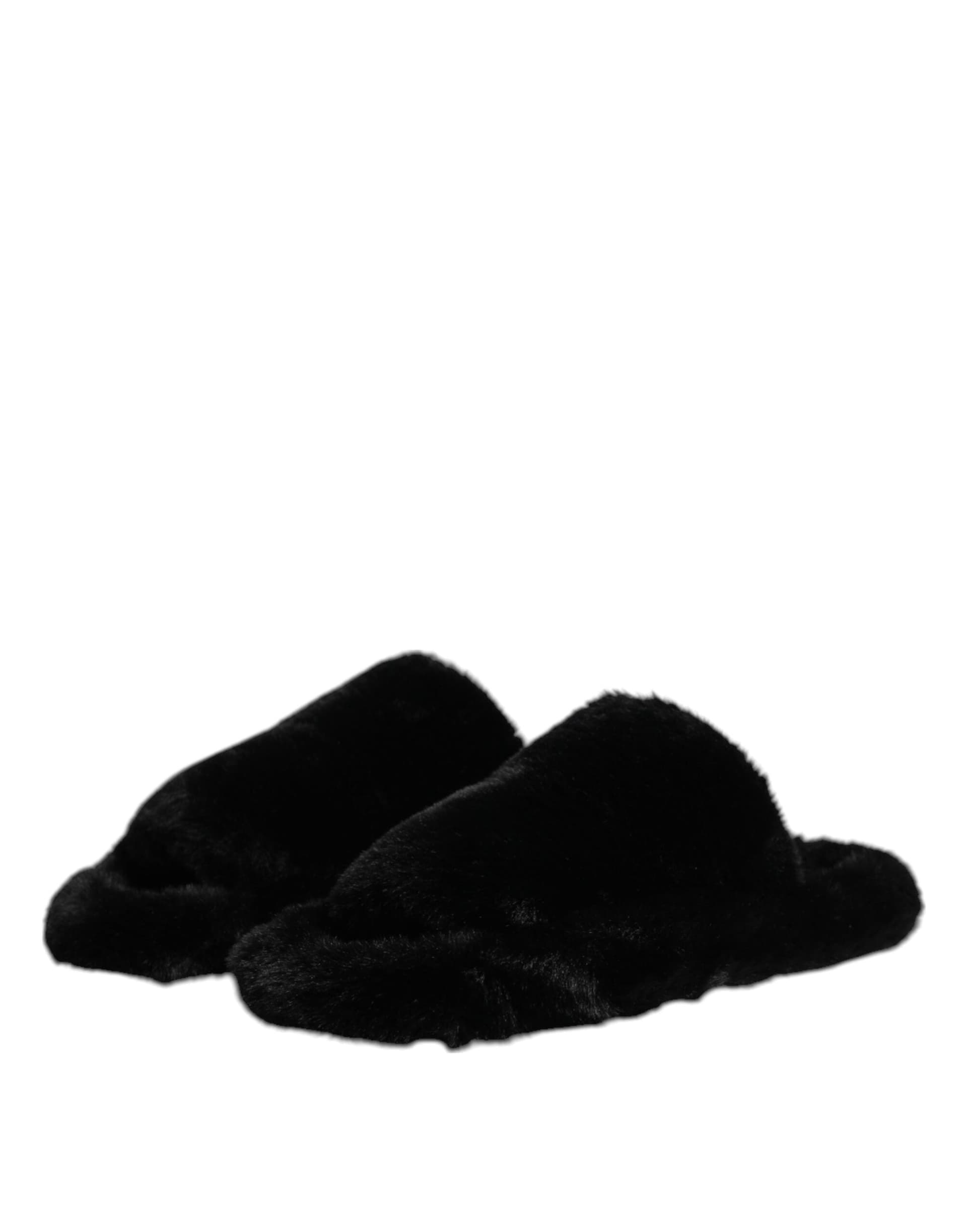 Dolce & Gabbana Black Polyester Velvet Slides Slipper Shoes - 3