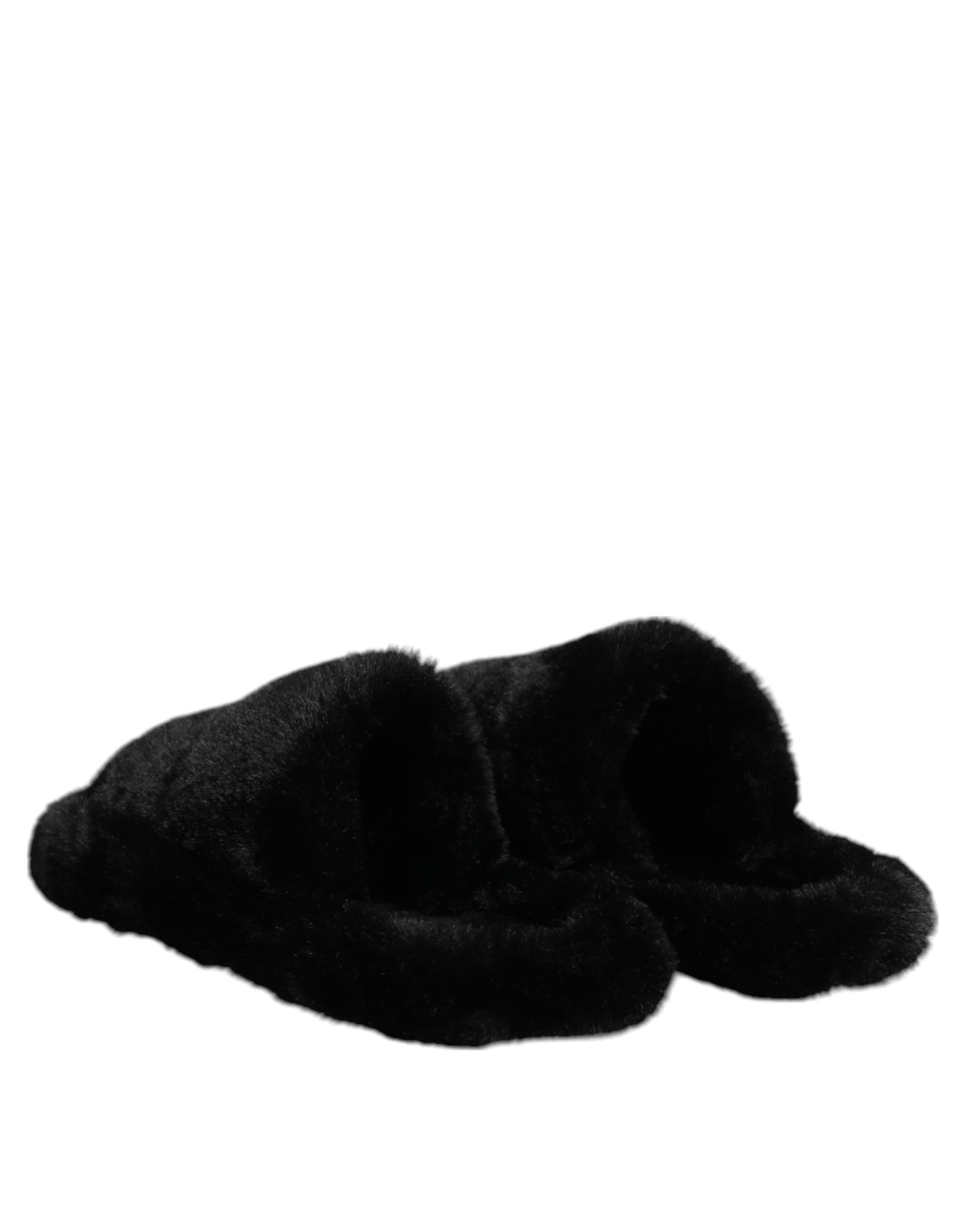 Dolce & Gabbana Black Polyester Velvet Slides Slipper Shoes - 4
