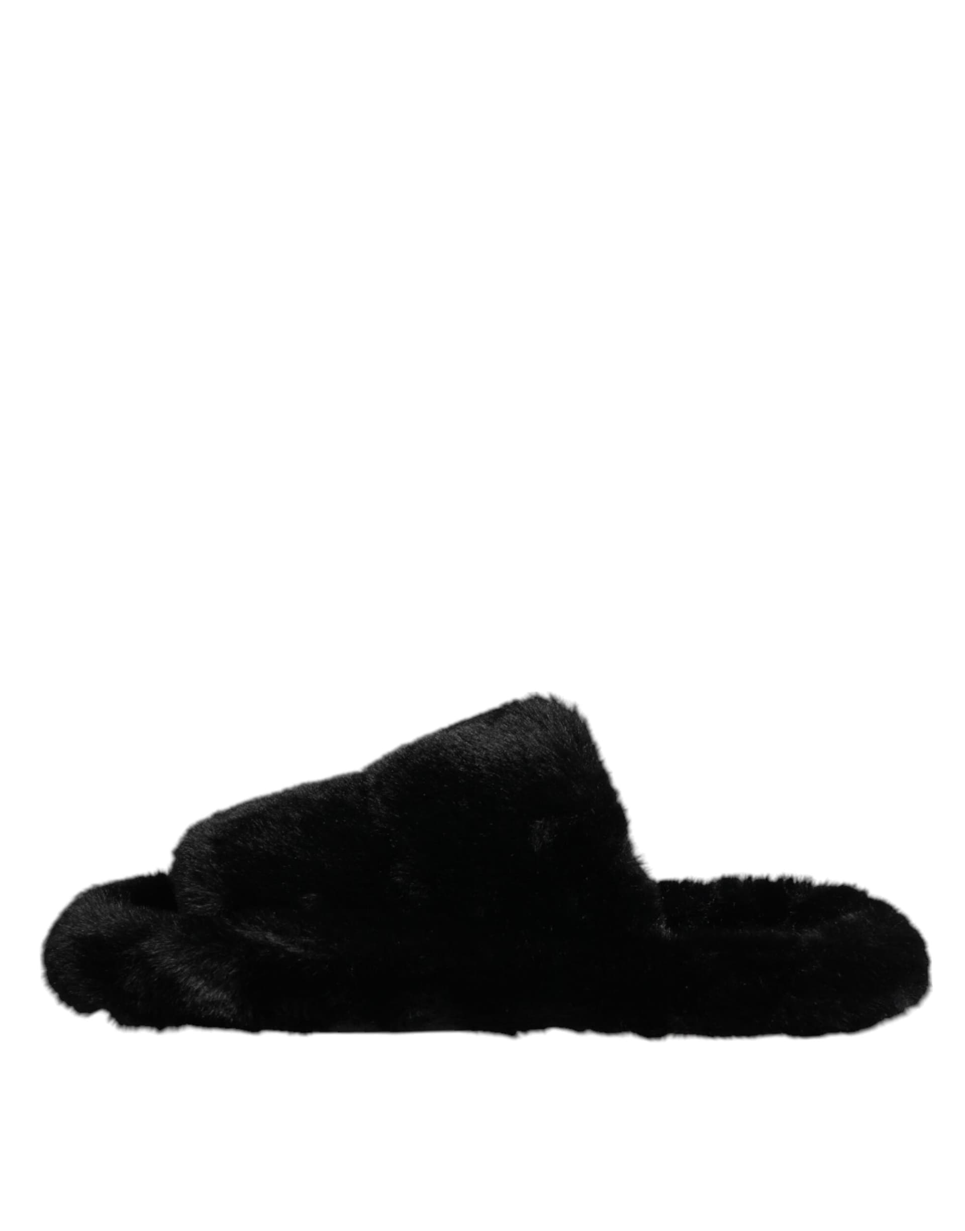 Dolce & Gabbana Black Polyester Velvet Slides Slipper Shoes - 5