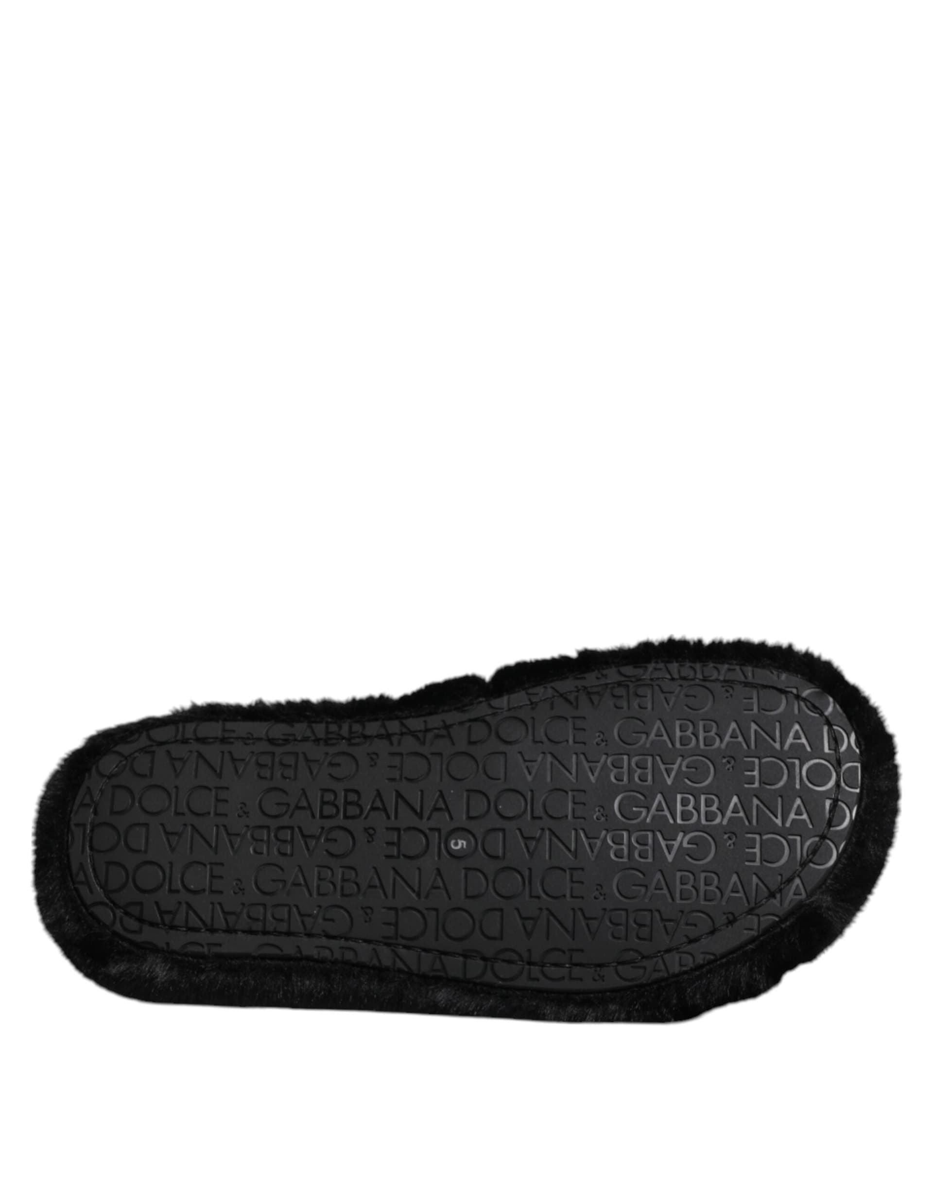Dolce & Gabbana Black Polyester Velvet Slides Slipper Shoes - 8