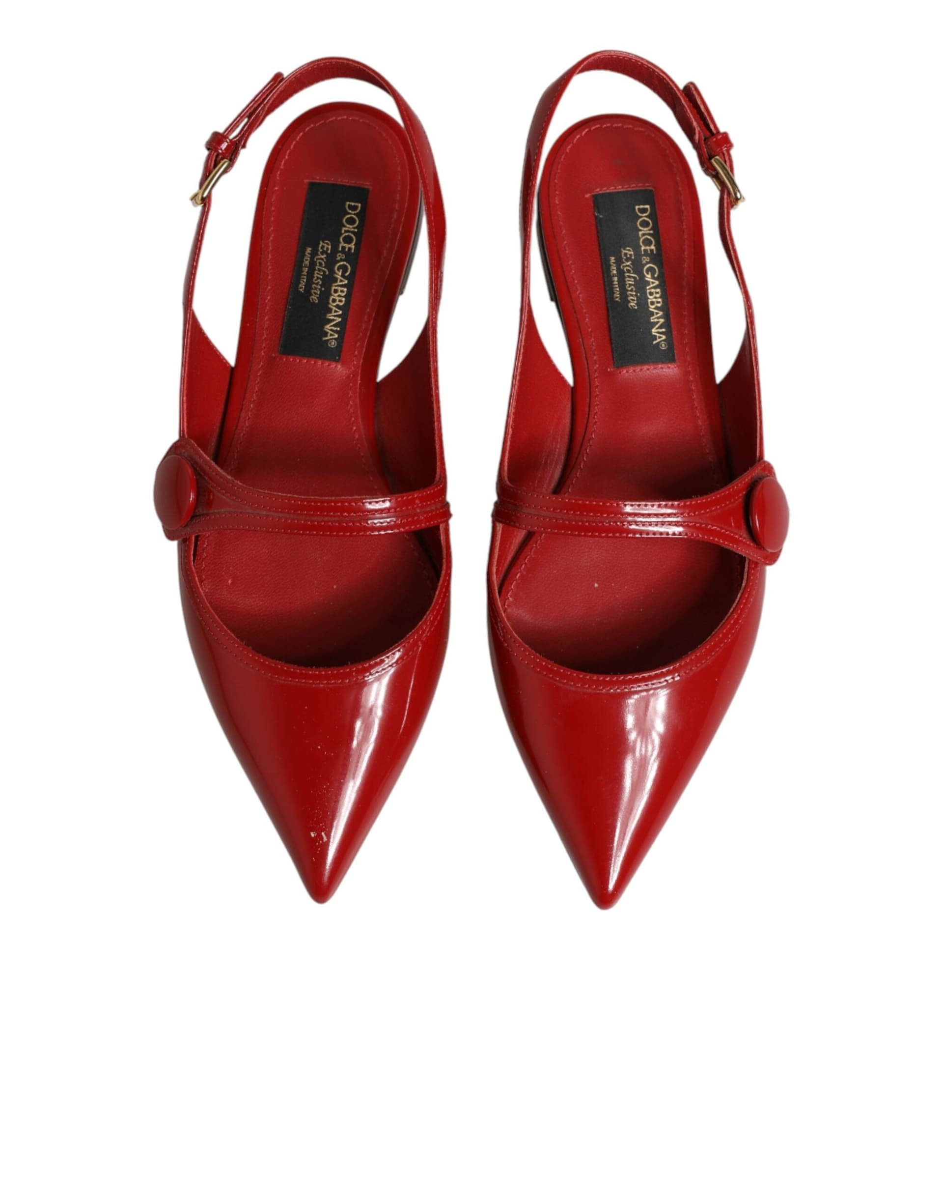 Dolce & Gabbana Red Leather Slingback Flats Sandals Shoes - 2