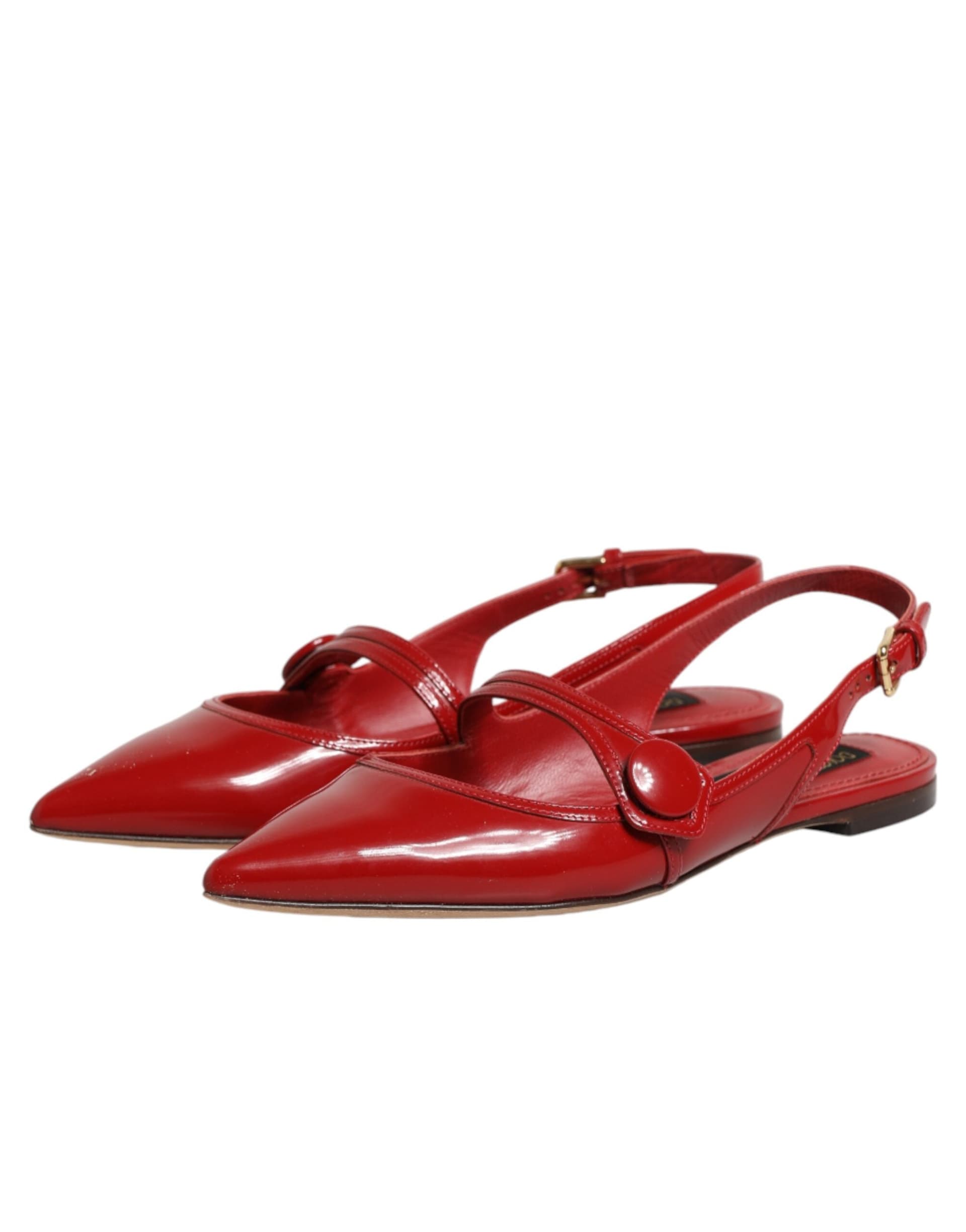 Dolce & Gabbana Red Leather Slingback Flats Sandals Shoes - 3