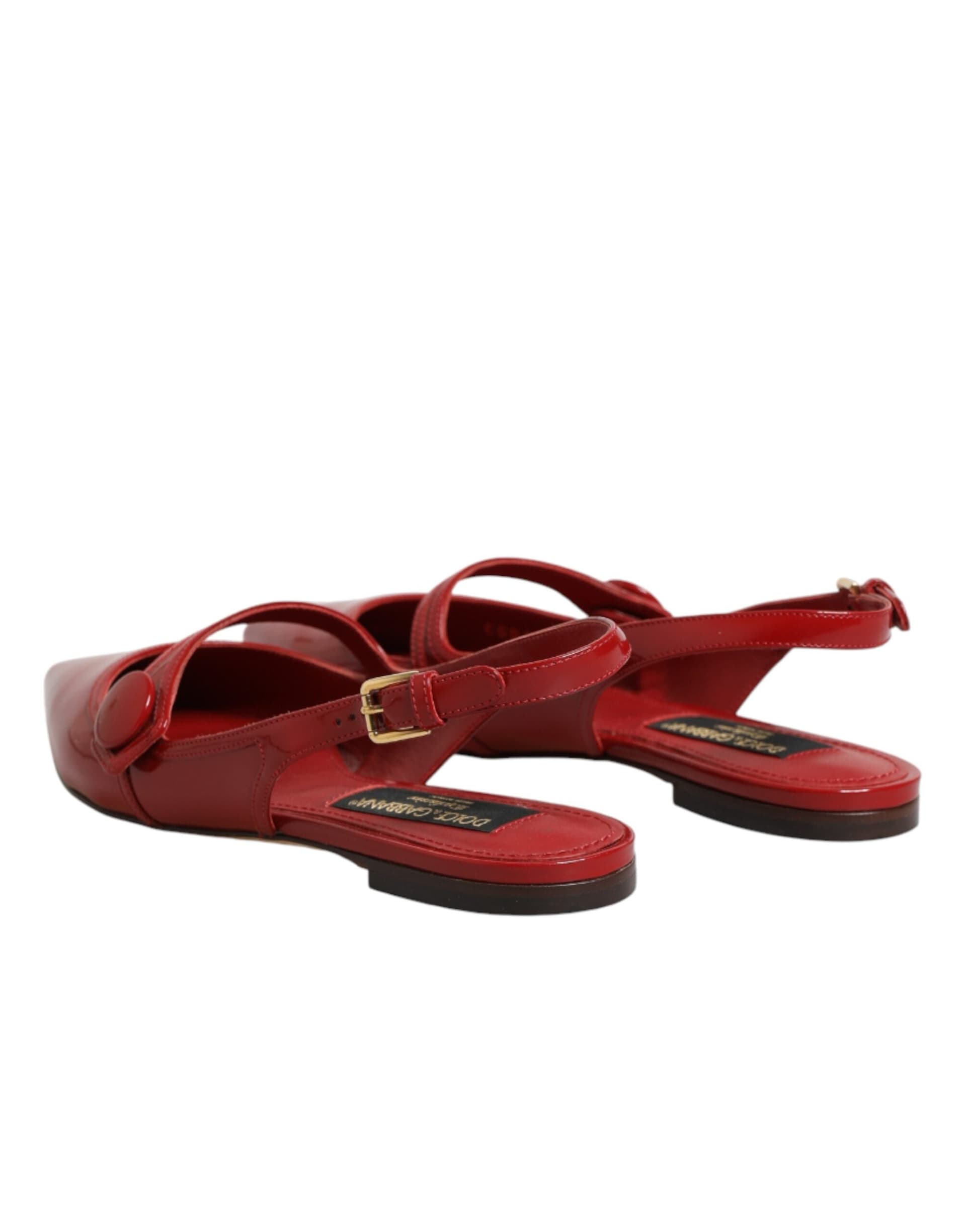 Dolce & Gabbana Red Leather Slingback Flats Sandals Shoes - 4